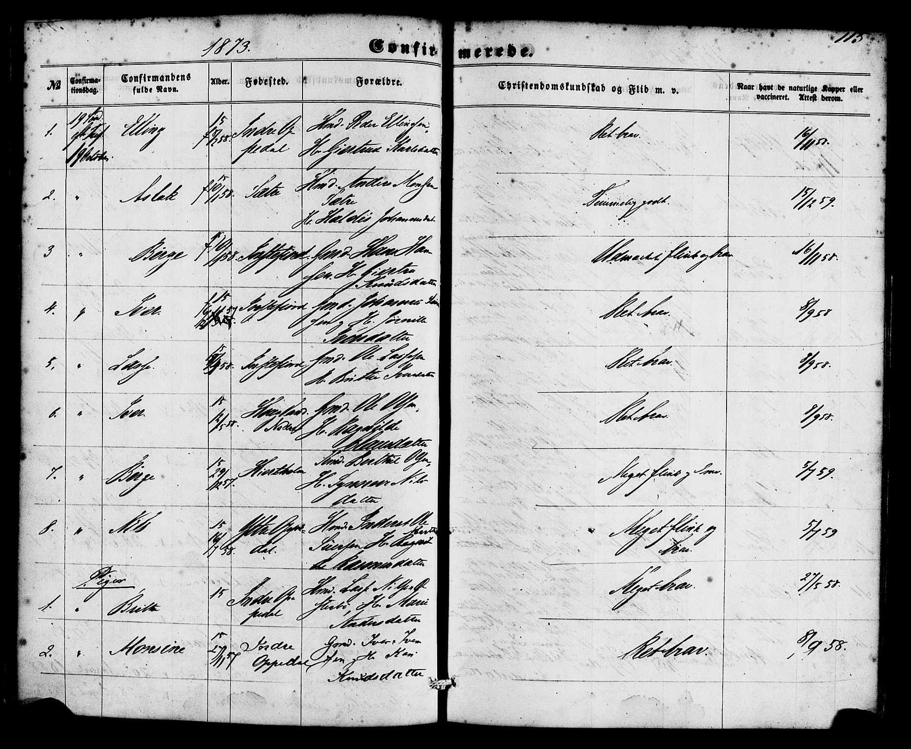 Gulen sokneprestembete, AV/SAB-A-80201/H/Haa/Haac/L0001: Parish register (official) no. C 1, 1859-1881, p. 115