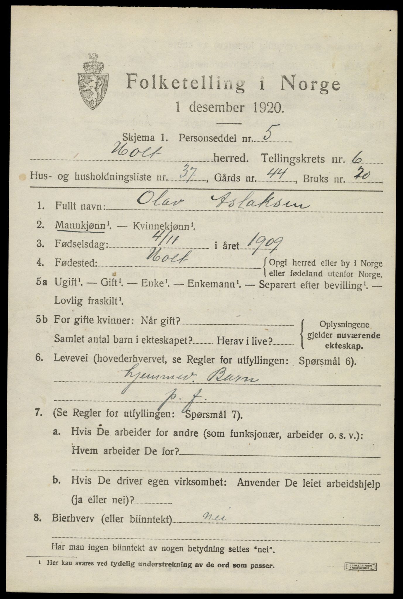 SAK, 1920 census for Holt, 1920, p. 4224