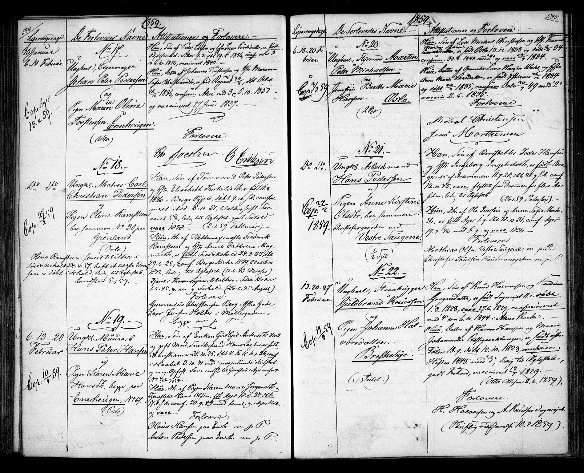 Aker prestekontor kirkebøker, AV/SAO-A-10861/H/L0005: Banns register no. 5, 1853-1864, p. 534-535