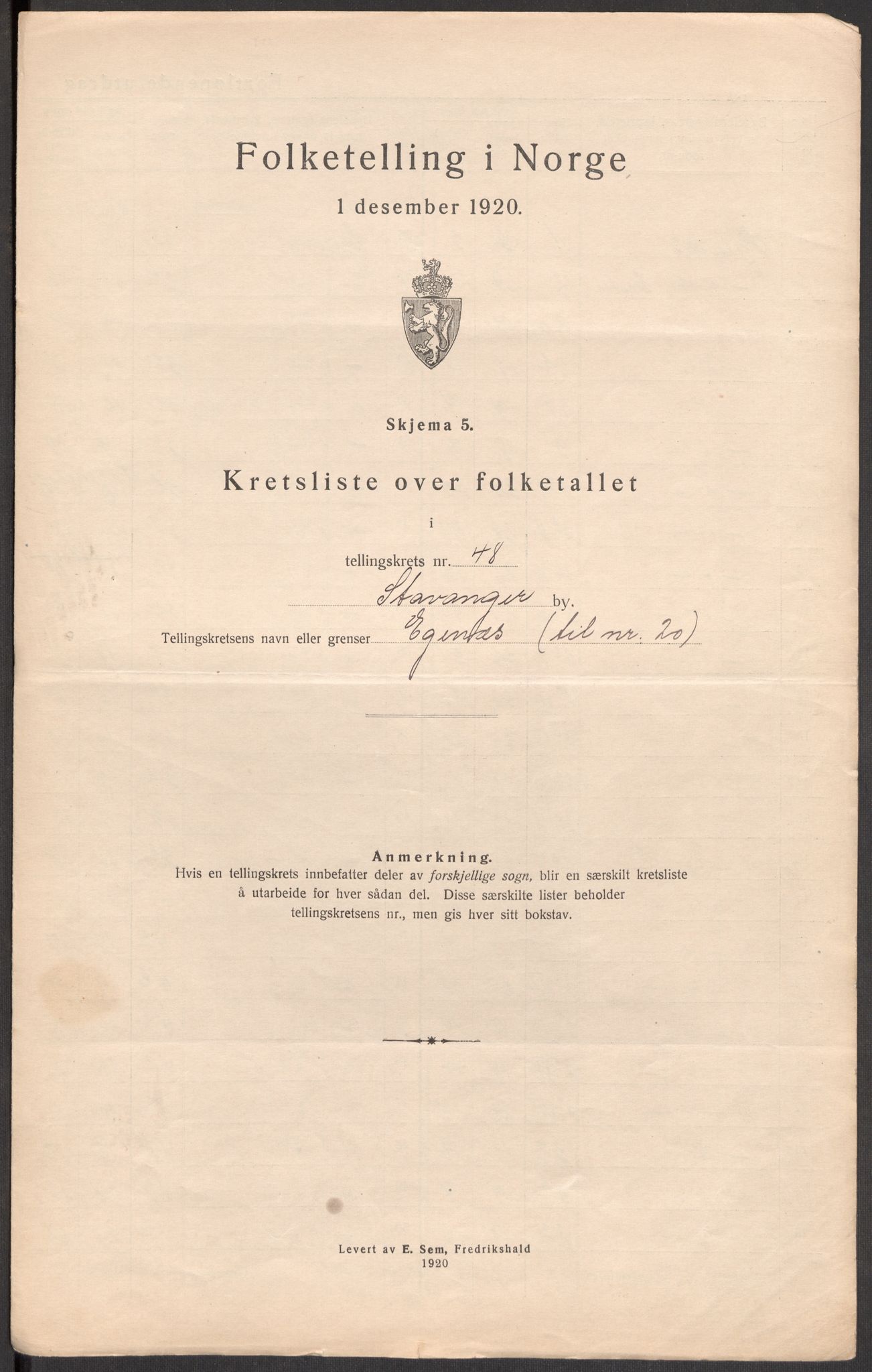 SAST, 1920 census for Stavanger, 1920, p. 149