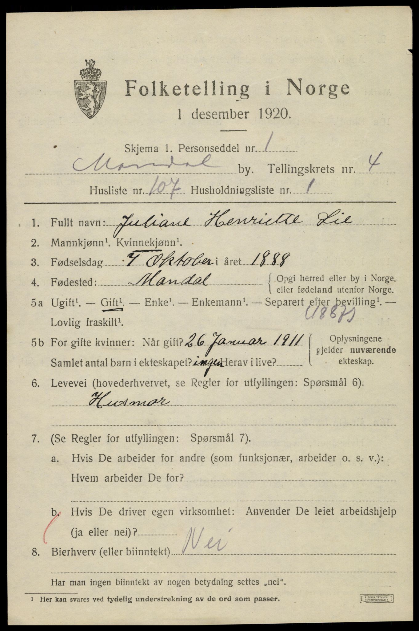 SAK, 1920 census for Mandal, 1920, p. 8169