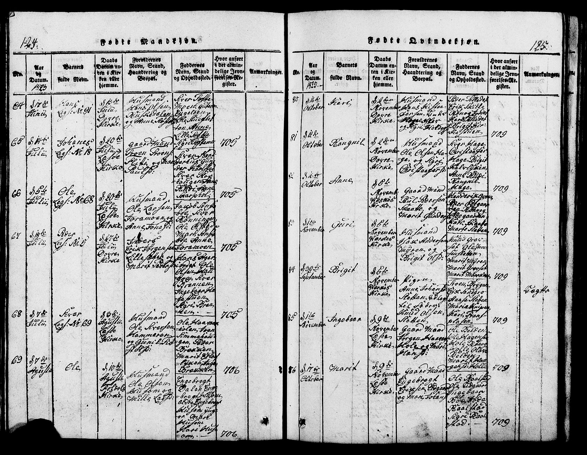 Lesja prestekontor, AV/SAH-PREST-068/H/Ha/Hab/L0001: Parish register (copy) no. 1, 1820-1831, p. 124-125