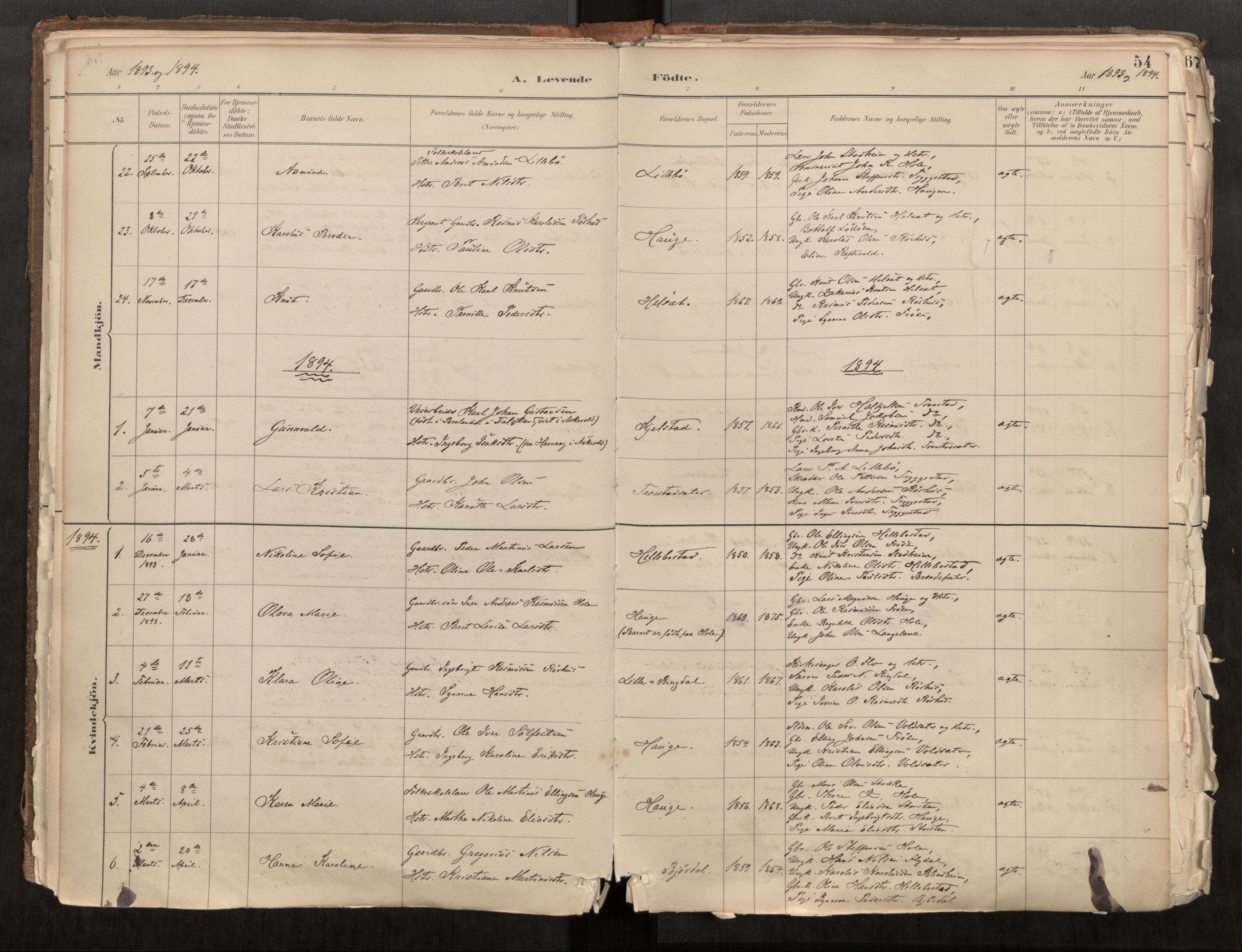 Sunnylven sokneprestkontor, SAT/A-1007: Parish register (official) no. 517A08, 1882-1939, p. 54