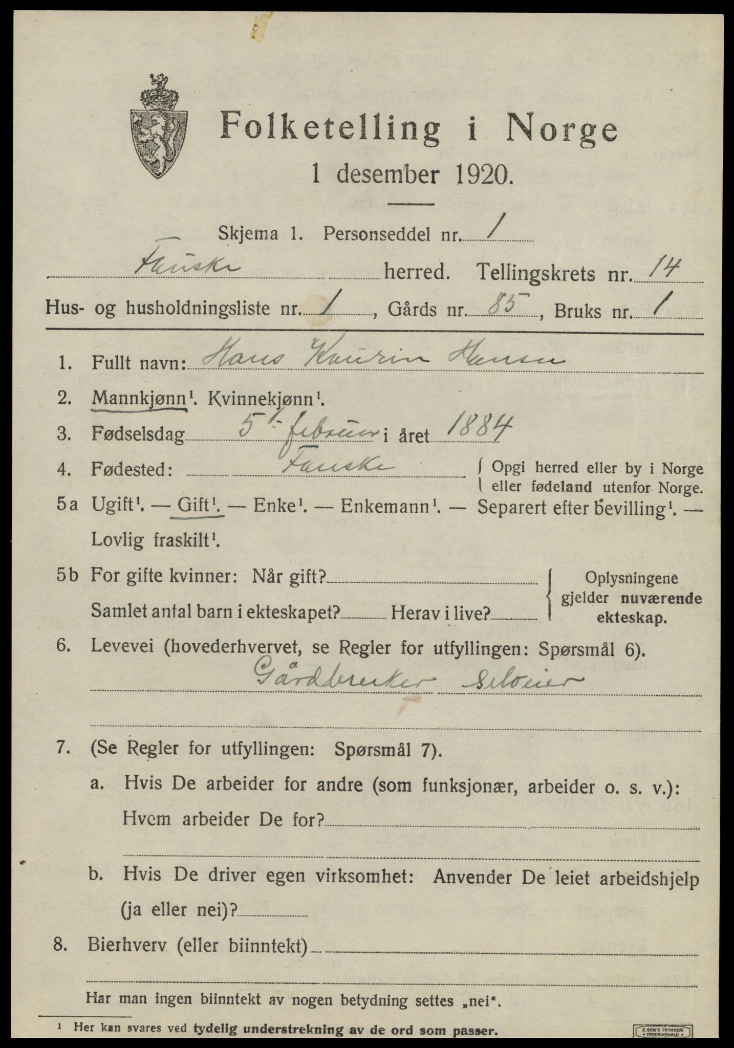 SAT, 1920 census for Fauske, 1920, p. 8674