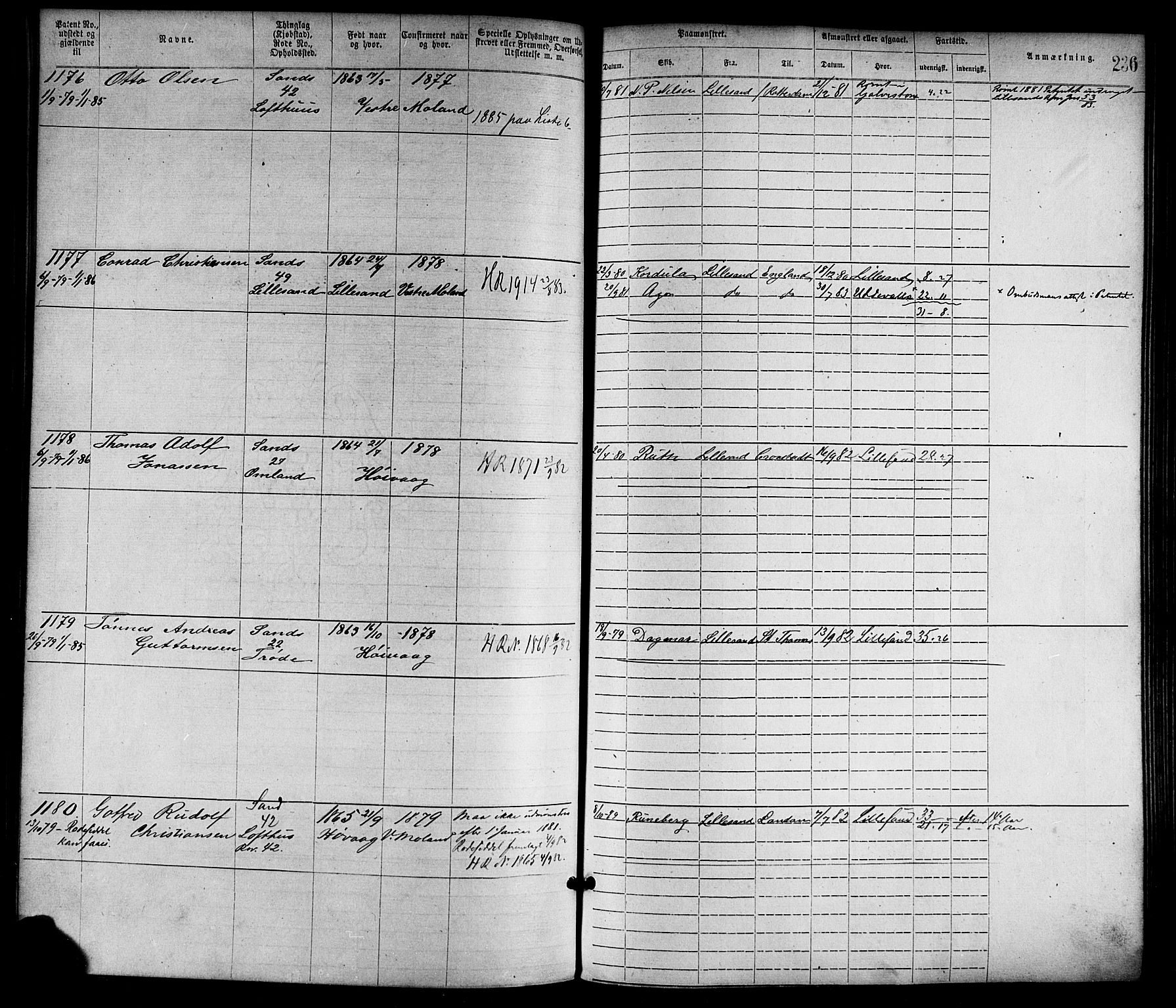 Lillesand mønstringskrets, SAK/2031-0014/F/Fa/L0004: Annotasjonsrulle nr 1-1920 med register, G-1, 1869-1891, p. 262