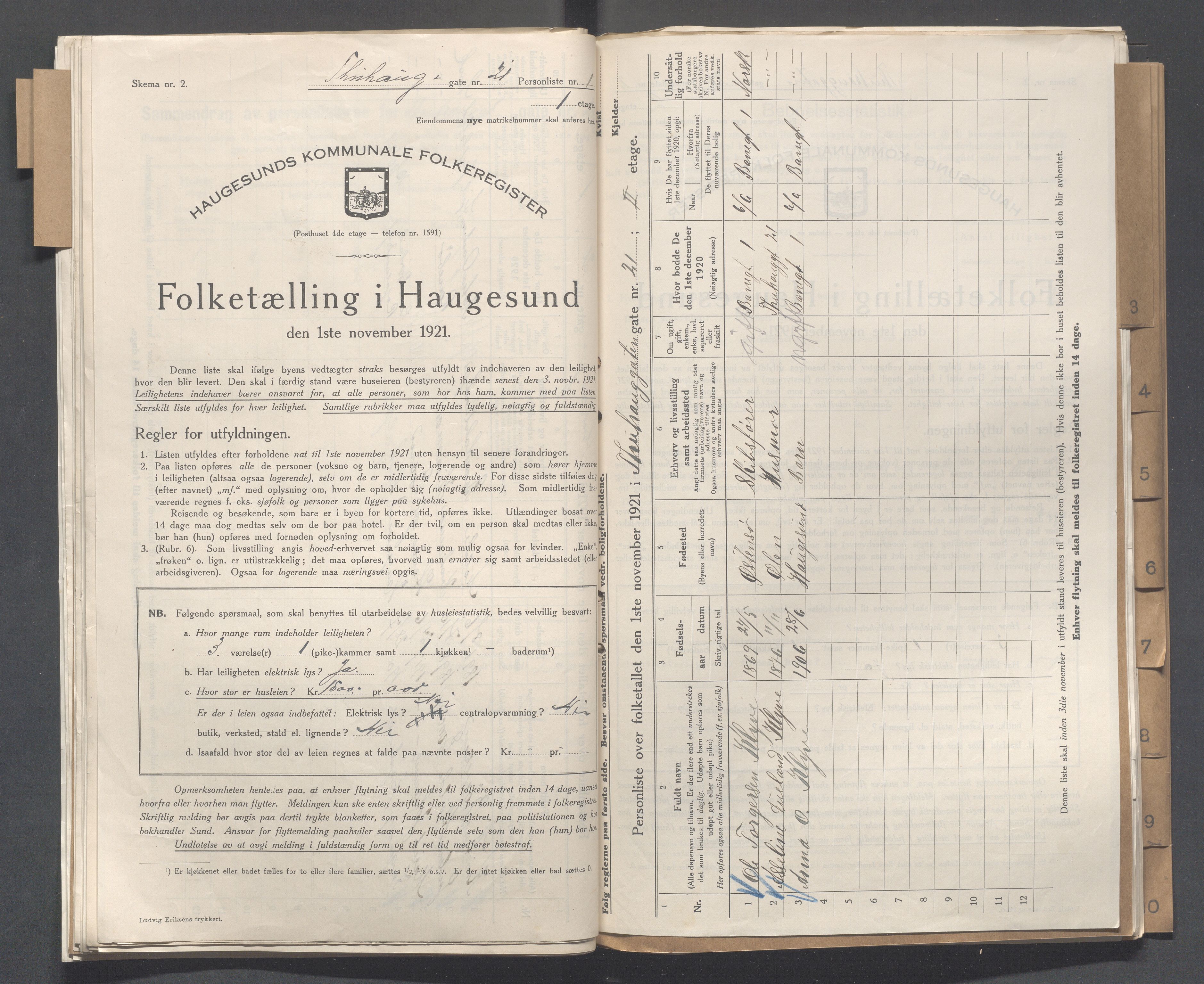 IKAR, Local census 1.11.1921 for Haugesund, 1921, p. 5434