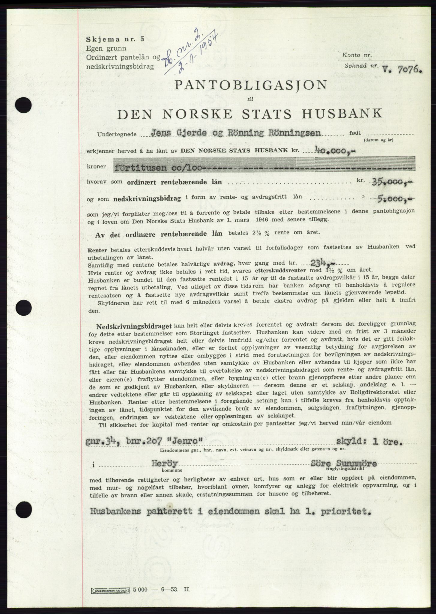 Søre Sunnmøre sorenskriveri, AV/SAT-A-4122/1/2/2C/L0124: Mortgage book no. 12B, 1953-1954, Diary no: : 2/1954