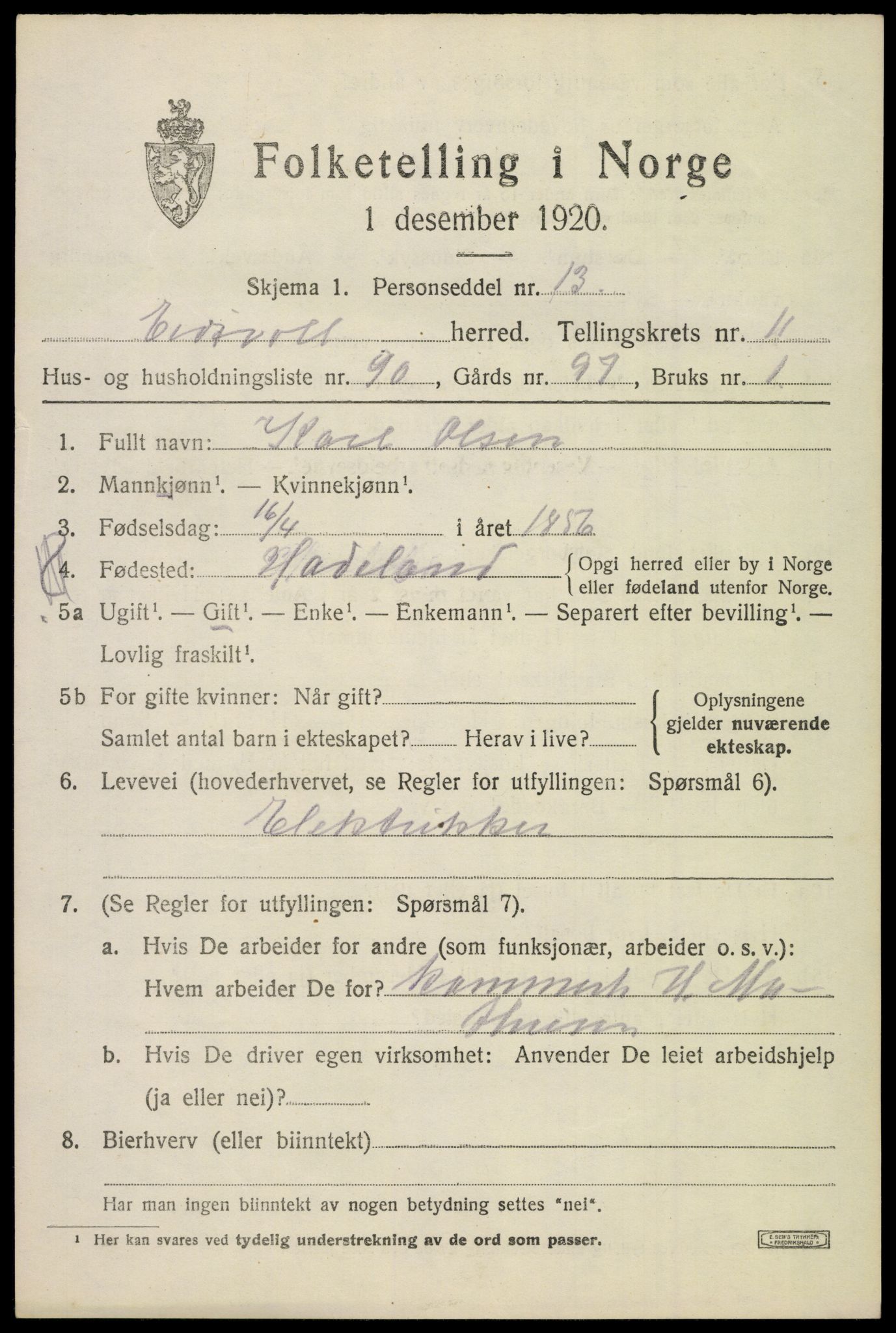 SAO, 1920 census for Eidsvoll, 1920, p. 18291