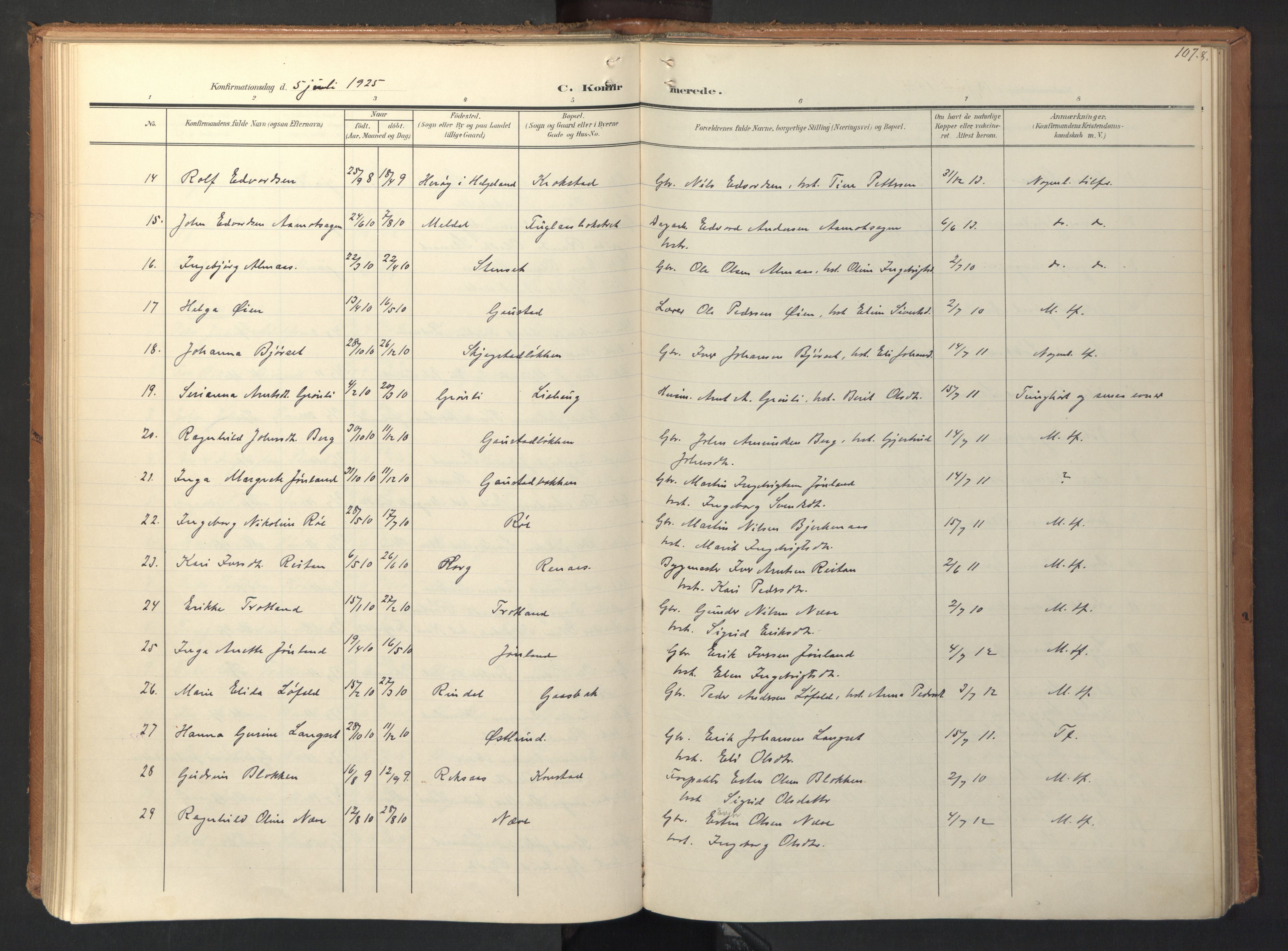 Ministerialprotokoller, klokkerbøker og fødselsregistre - Sør-Trøndelag, SAT/A-1456/694/L1128: Parish register (official) no. 694A02, 1906-1931, p. 107