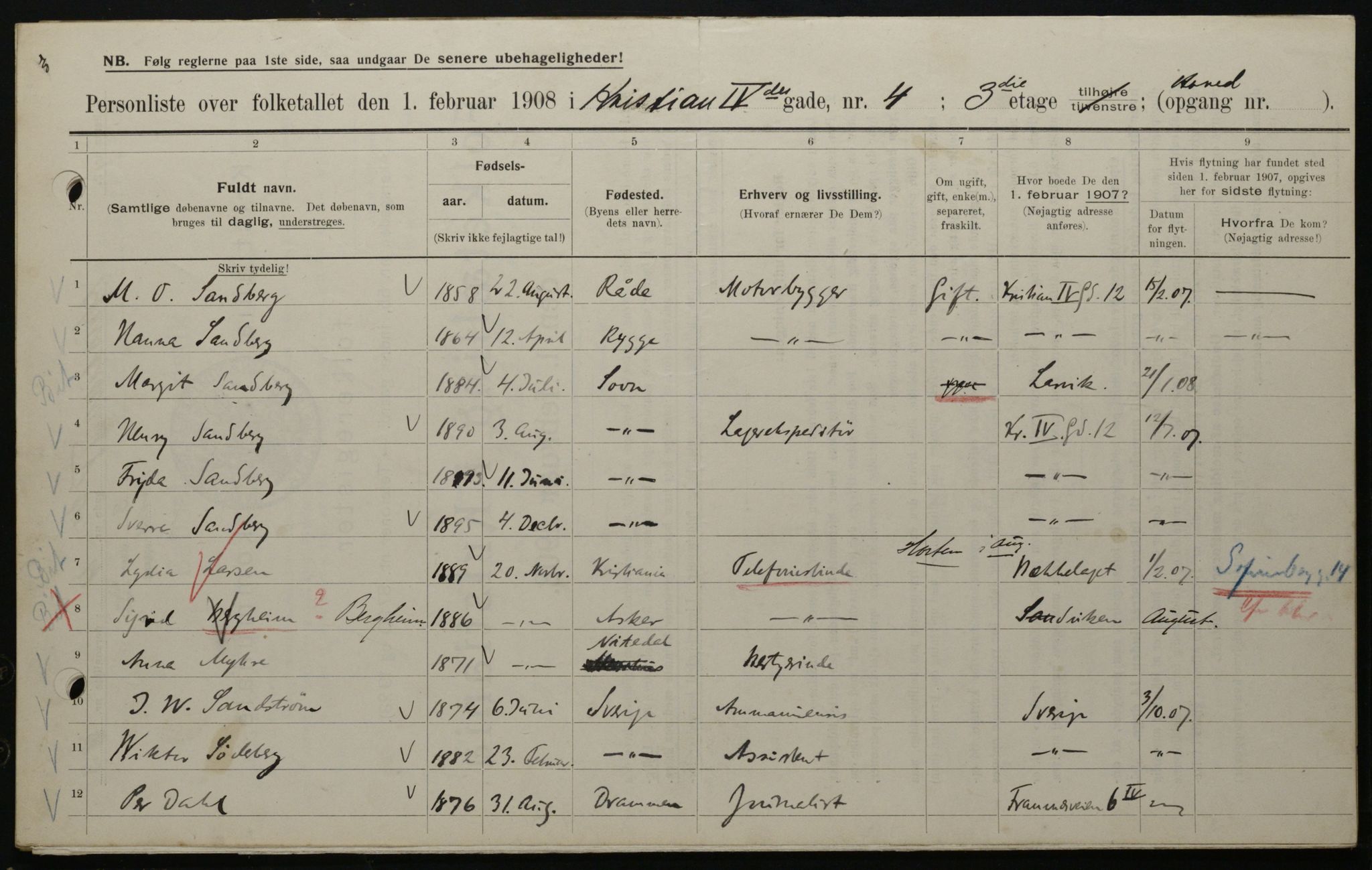 OBA, Municipal Census 1908 for Kristiania, 1908, p. 48479