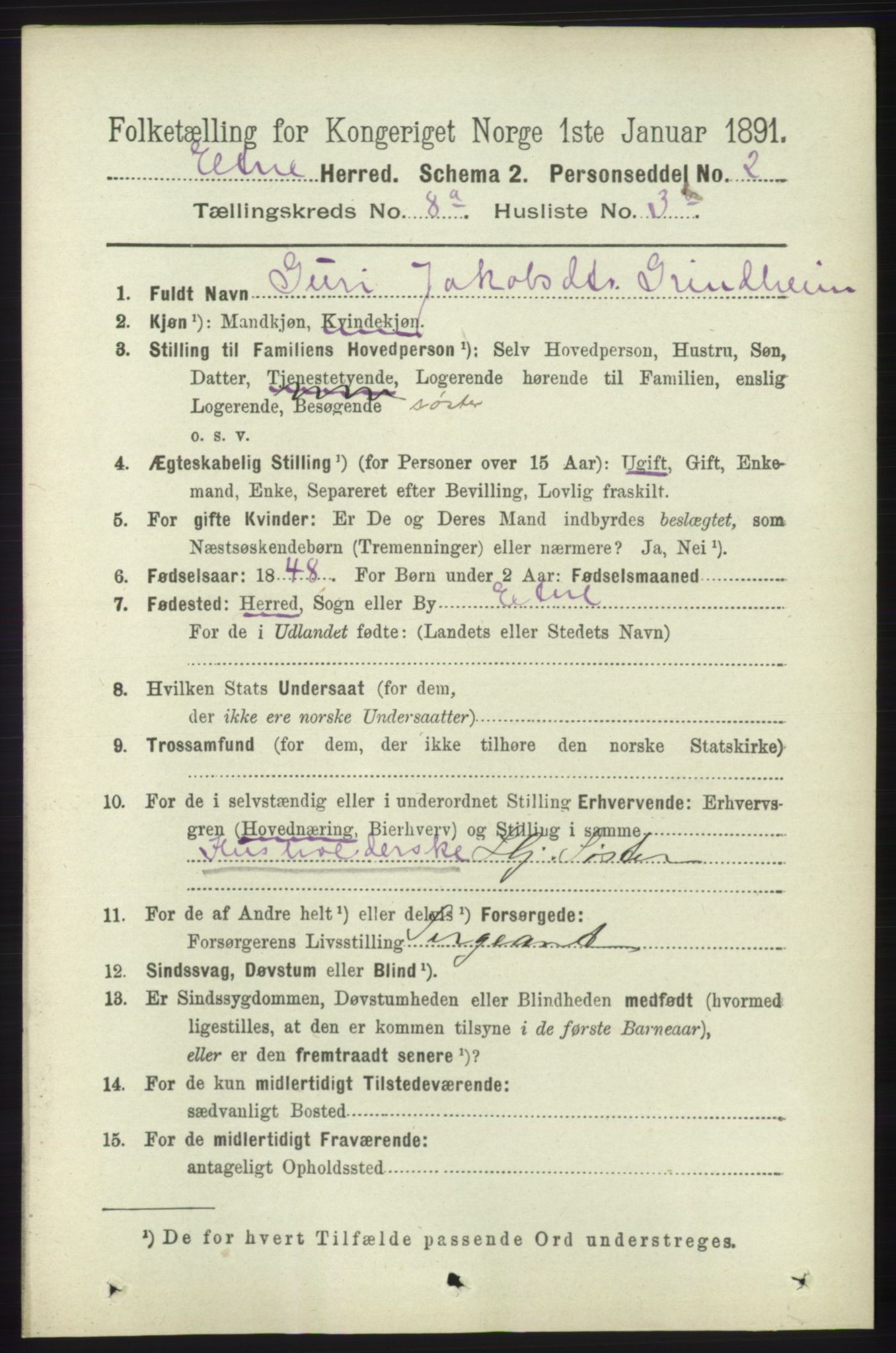 RA, 1891 census for 1211 Etne, 1891, p. 1550