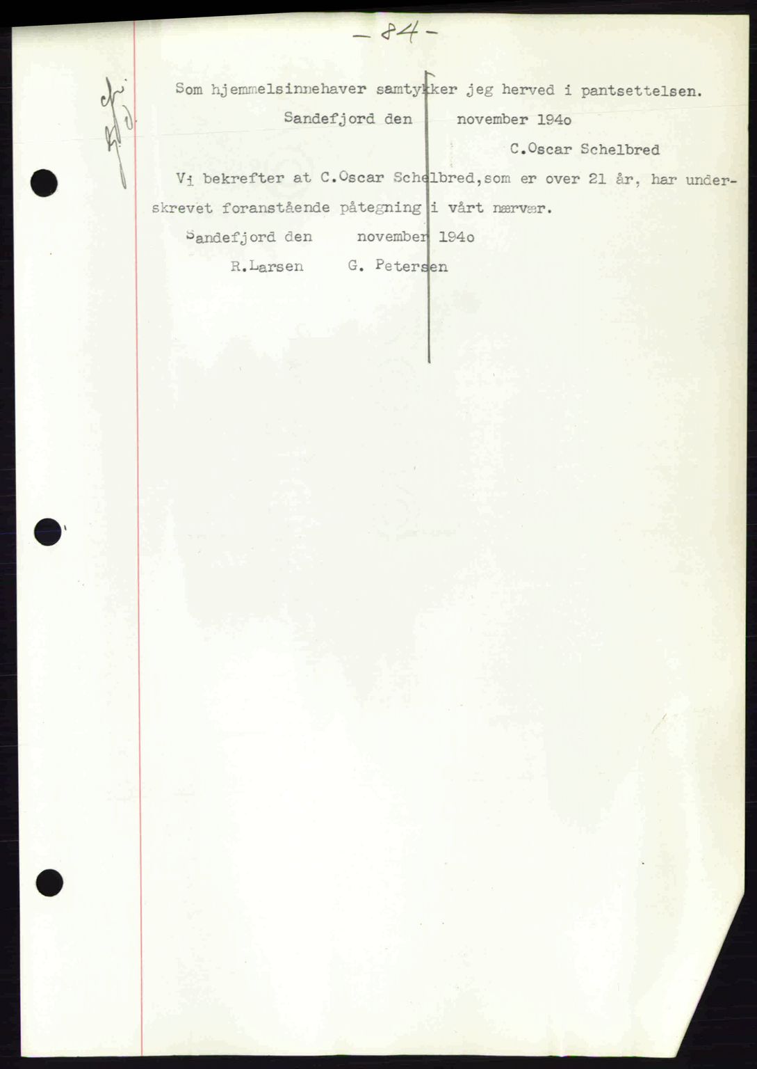 Sandar sorenskriveri, AV/SAKO-A-86/G/Ga/Gab/L0001: Mortgage book no. B-1 og B-3 - B-9, 1936-1944, Diary no: : 1500/1940