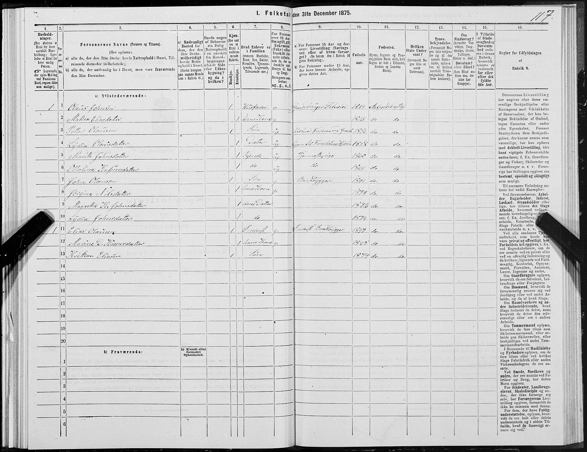 SAT, 1875 census for 1630P Aafjorden, 1875, p. 1117