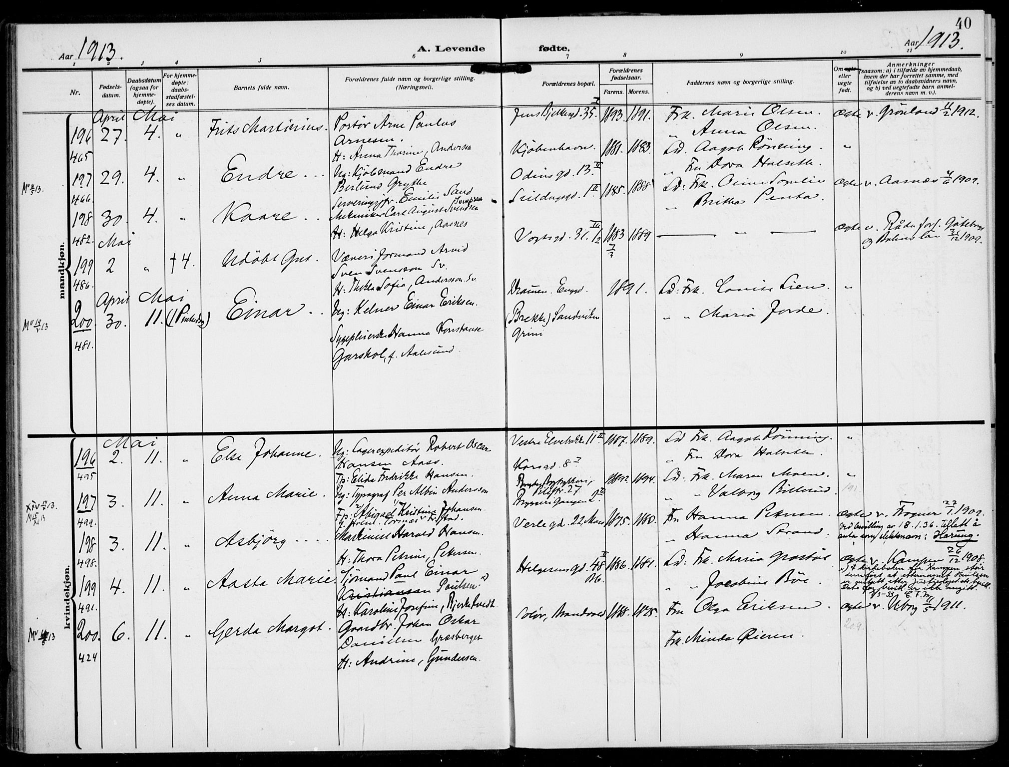 Rikshospitalet prestekontor Kirkebøker, SAO/A-10309b/F/L0015: Parish register (official) no. 15, 1913-1915, p. 40