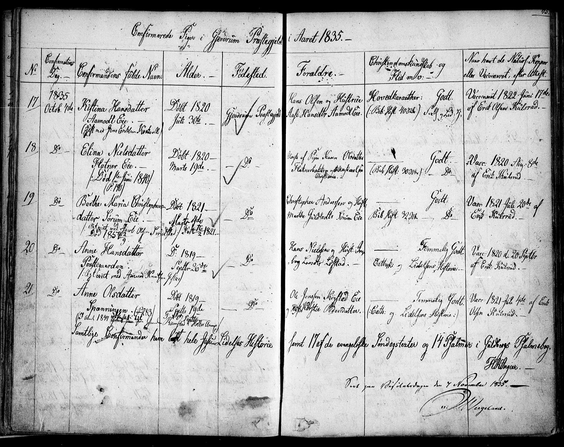 Gjerdrum prestekontor Kirkebøker, AV/SAO-A-10412b/F/Fa/L0005: Parish register (official) no. I 5, 1835-1845, p. 75