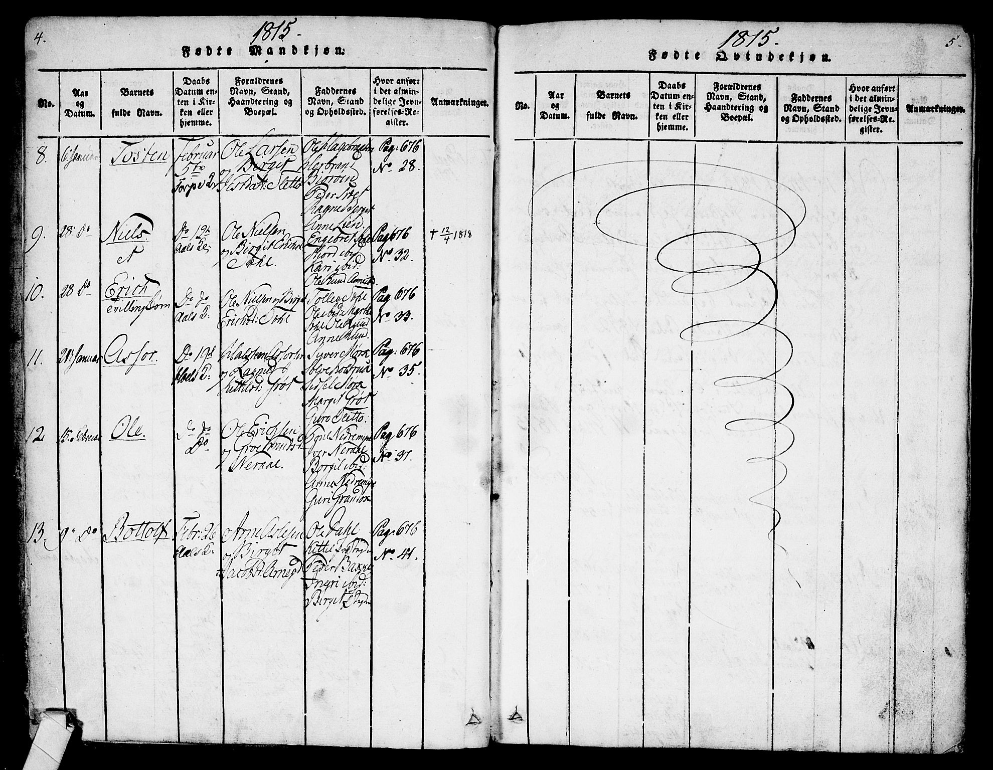 Ål kirkebøker, AV/SAKO-A-249/F/Fa/L0004: Parish register (official) no. I 4, 1815-1825, p. 4-5