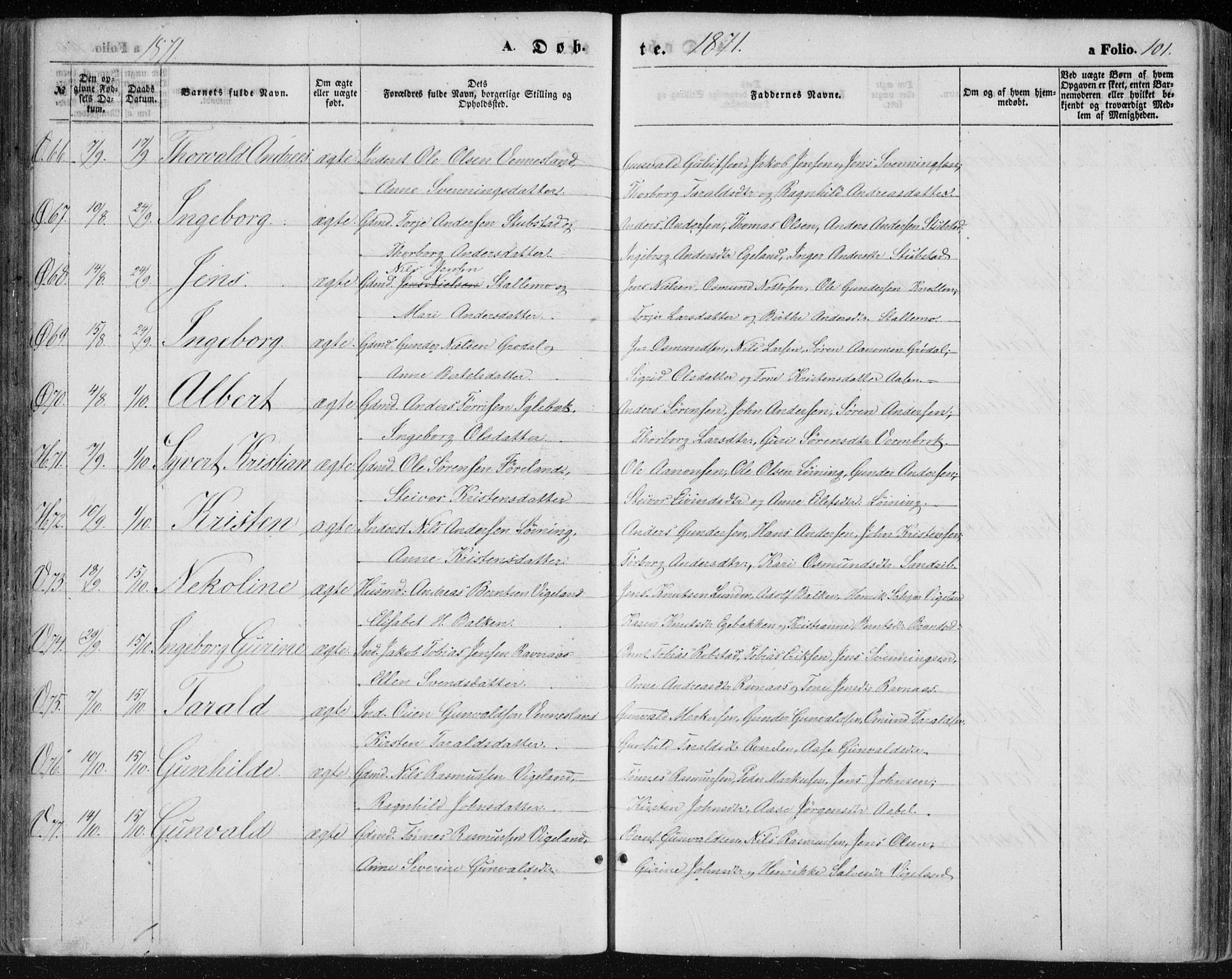 Vennesla sokneprestkontor, AV/SAK-1111-0045/Fa/Fac/L0007: Parish register (official) no. A 7, 1855-1873, p. 101