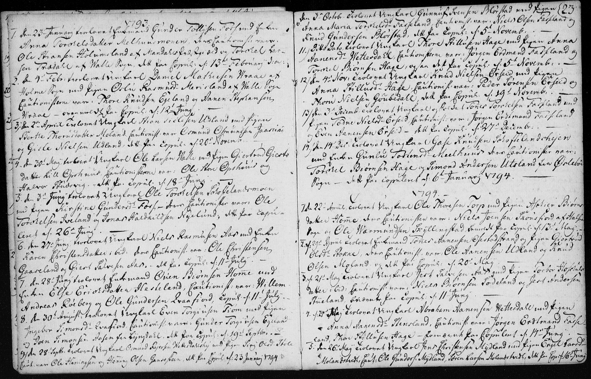 Sør-Audnedal sokneprestkontor, SAK/1111-0039/F/Fa/Fab/L0003: Parish register (official) no. A 3, 1766-1828, p. 23