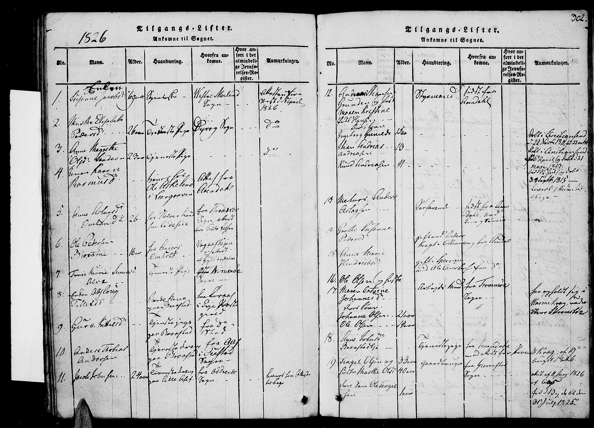 Øyestad sokneprestkontor, SAK/1111-0049/F/Fb/L0003: Parish register (copy) no. B 3, 1816-1827, p. 302