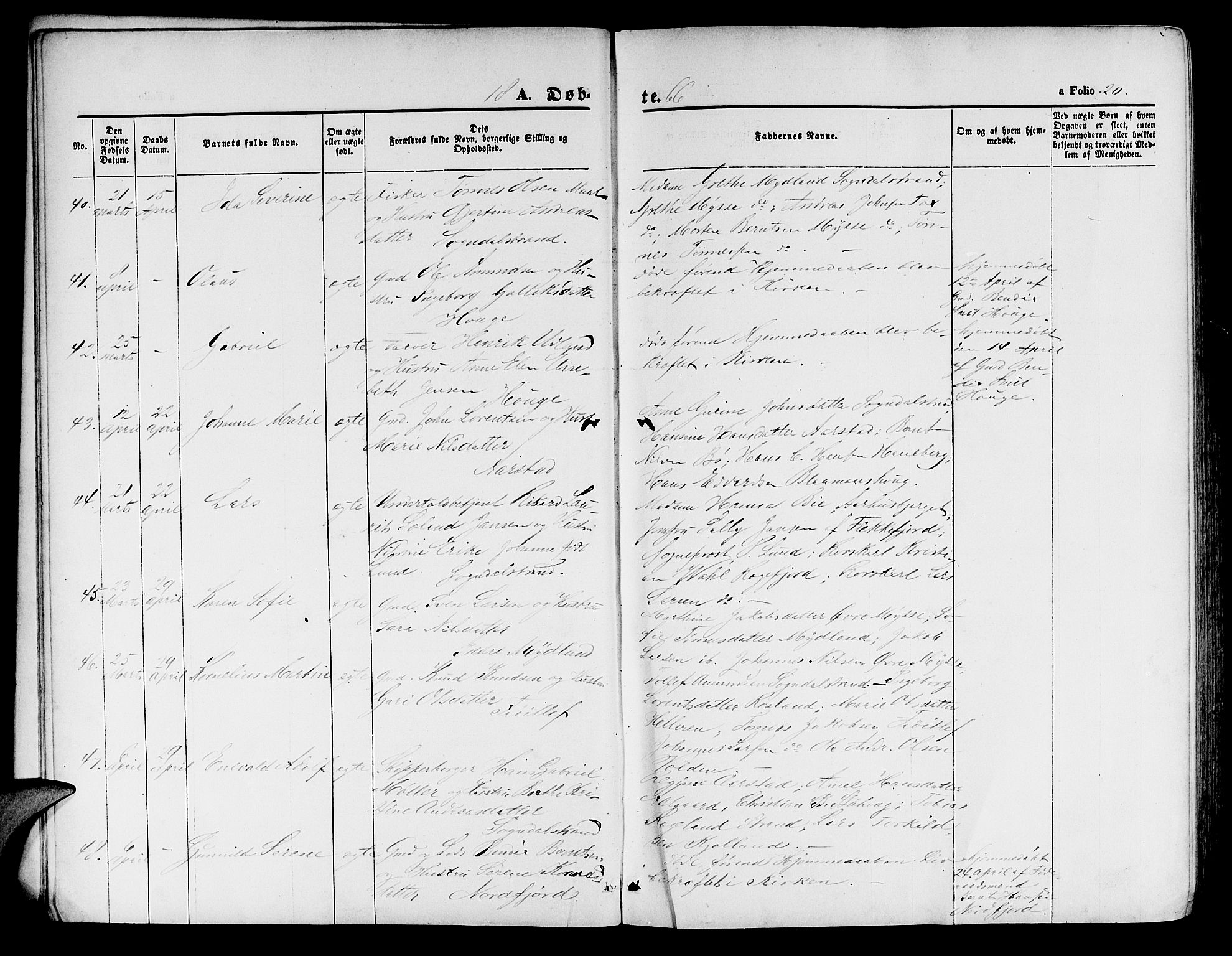 Sokndal sokneprestkontor, AV/SAST-A-101808: Parish register (copy) no. B 3, 1865-1879, p. 20