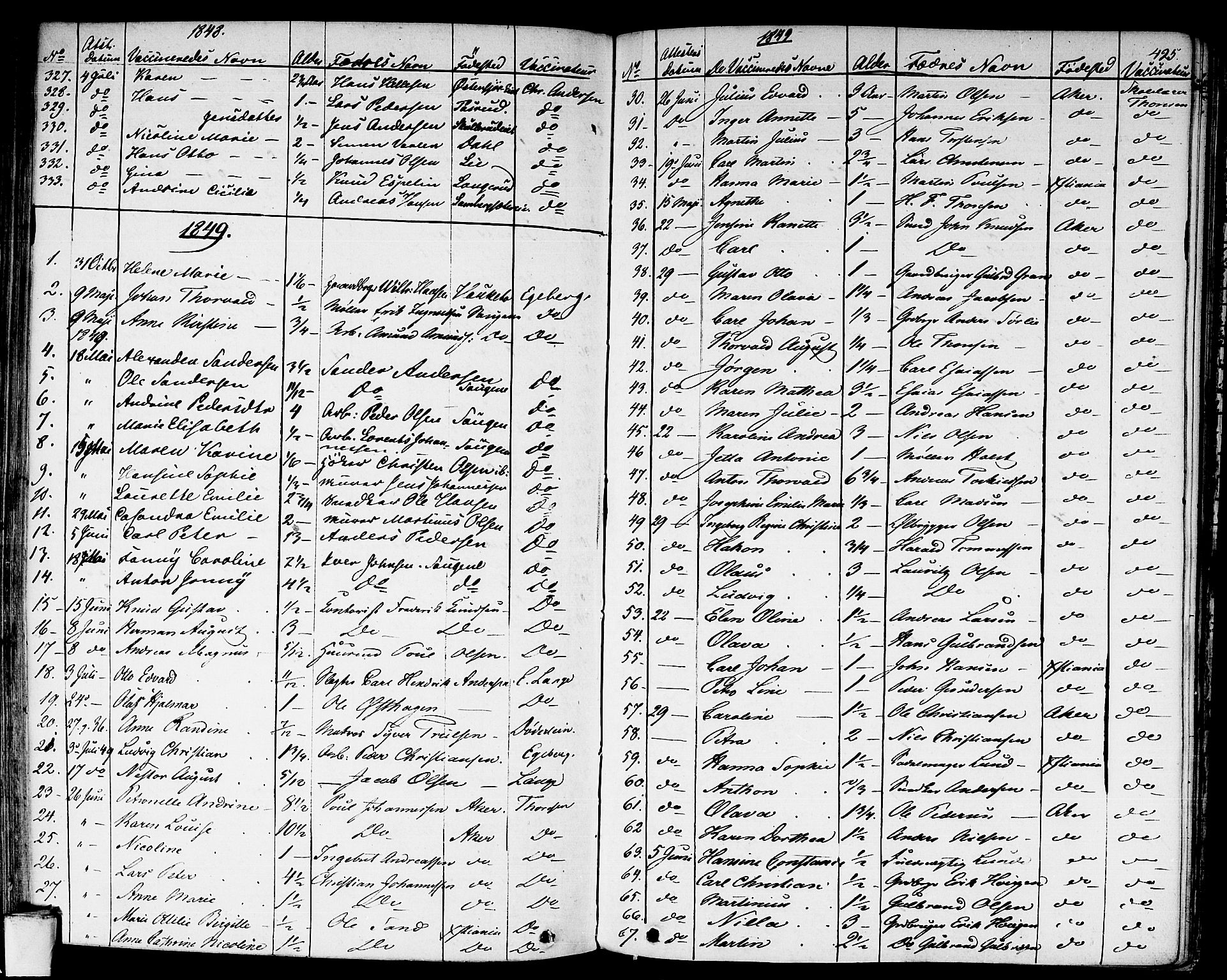 Aker prestekontor kirkebøker, SAO/A-10861/F/L0018: Parish register (official) no. 17, 1829-1852, p. 425