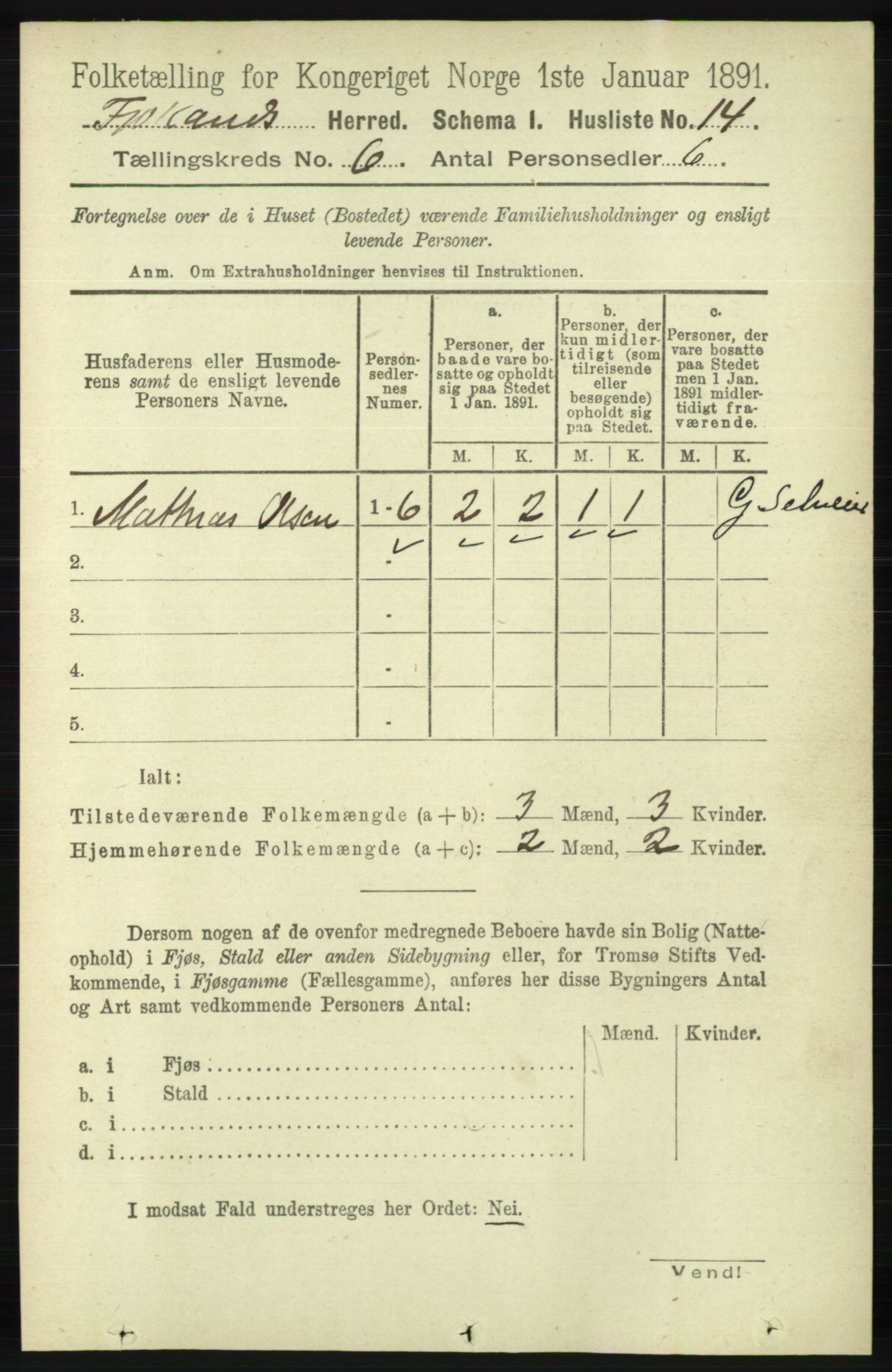 RA, 1891 census for 1036 Fjotland, 1891, p. 850