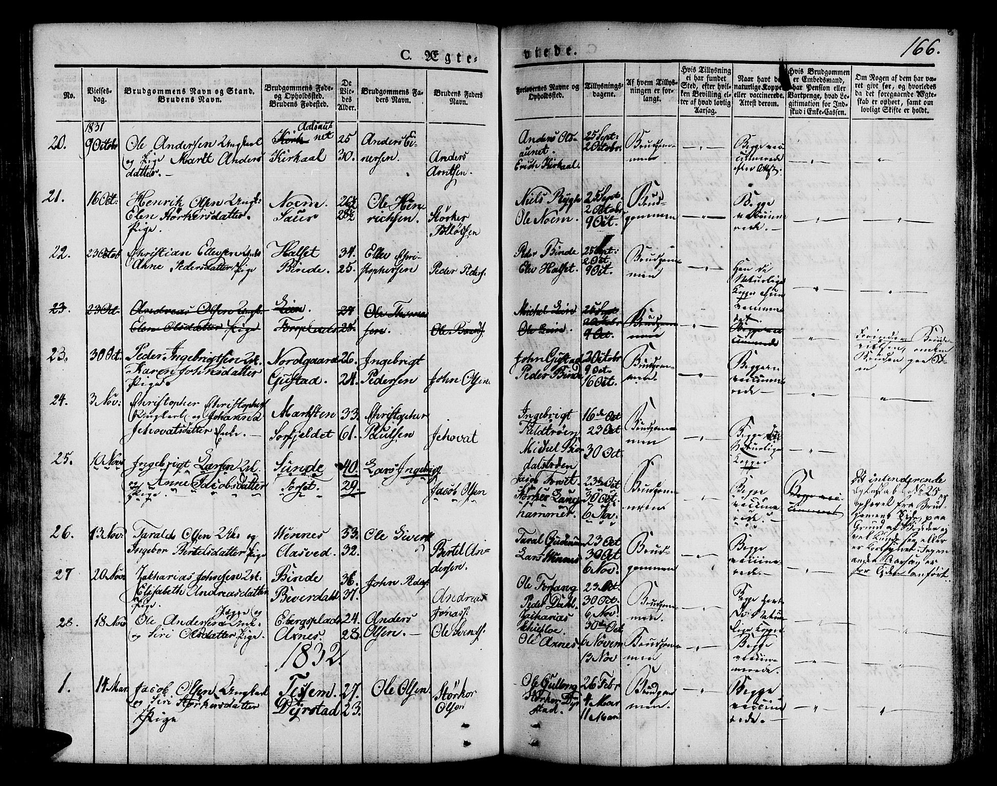 Ministerialprotokoller, klokkerbøker og fødselsregistre - Nord-Trøndelag, SAT/A-1458/746/L0445: Parish register (official) no. 746A04, 1826-1846, p. 166