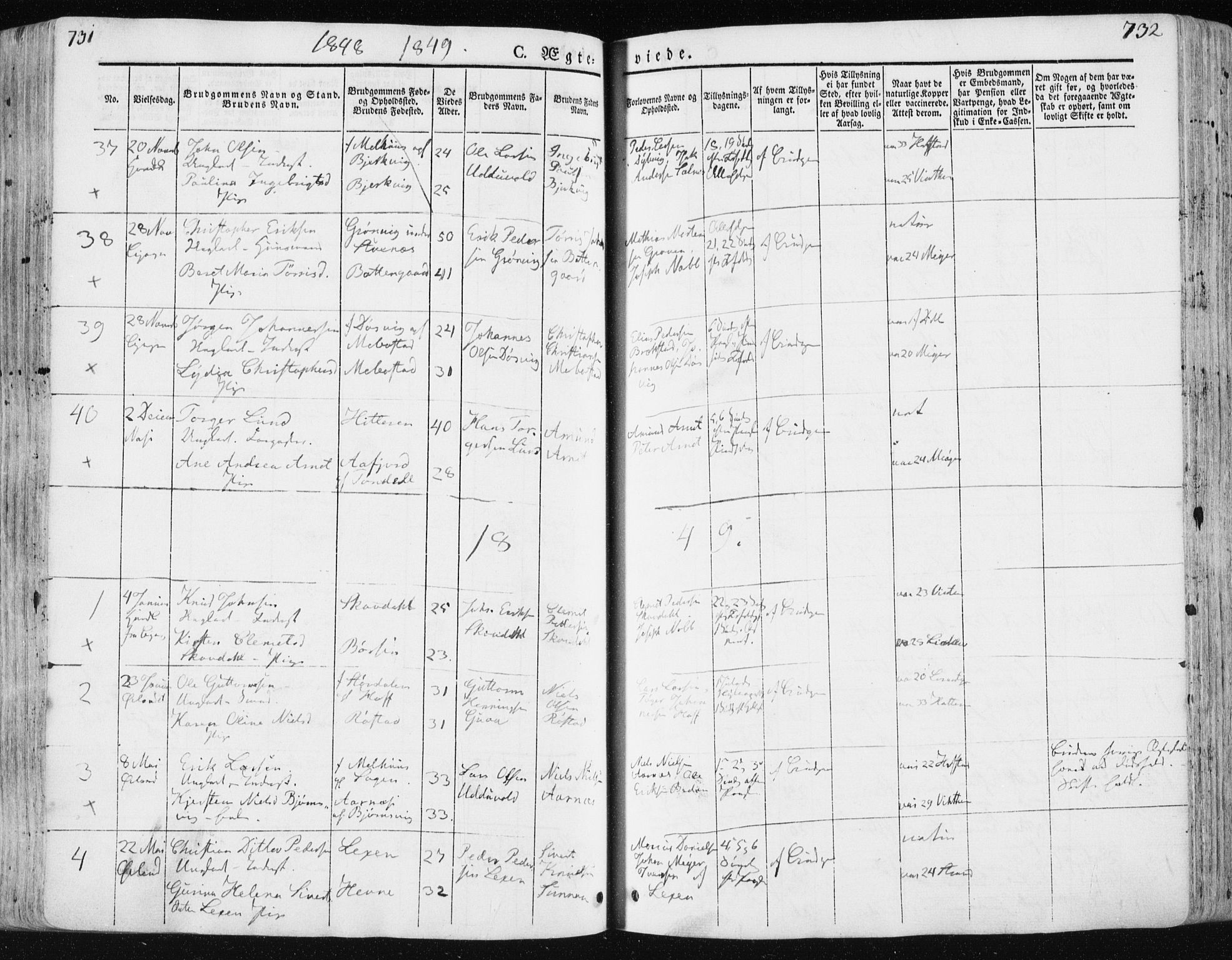 Ministerialprotokoller, klokkerbøker og fødselsregistre - Sør-Trøndelag, SAT/A-1456/659/L0736: Parish register (official) no. 659A06, 1842-1856, p. 731-732