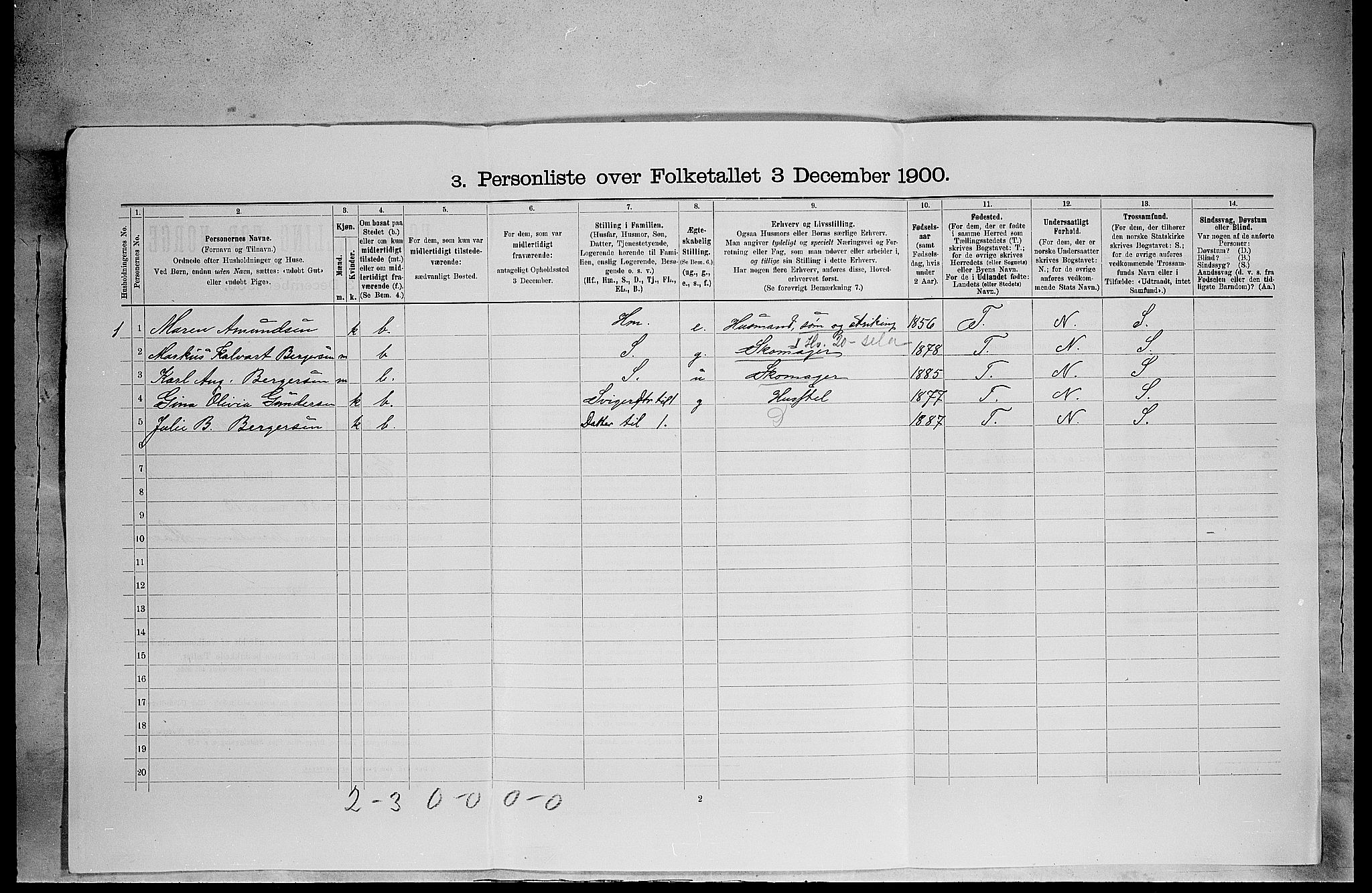 SAH, 1900 census for Eidskog, 1900, p. 1302