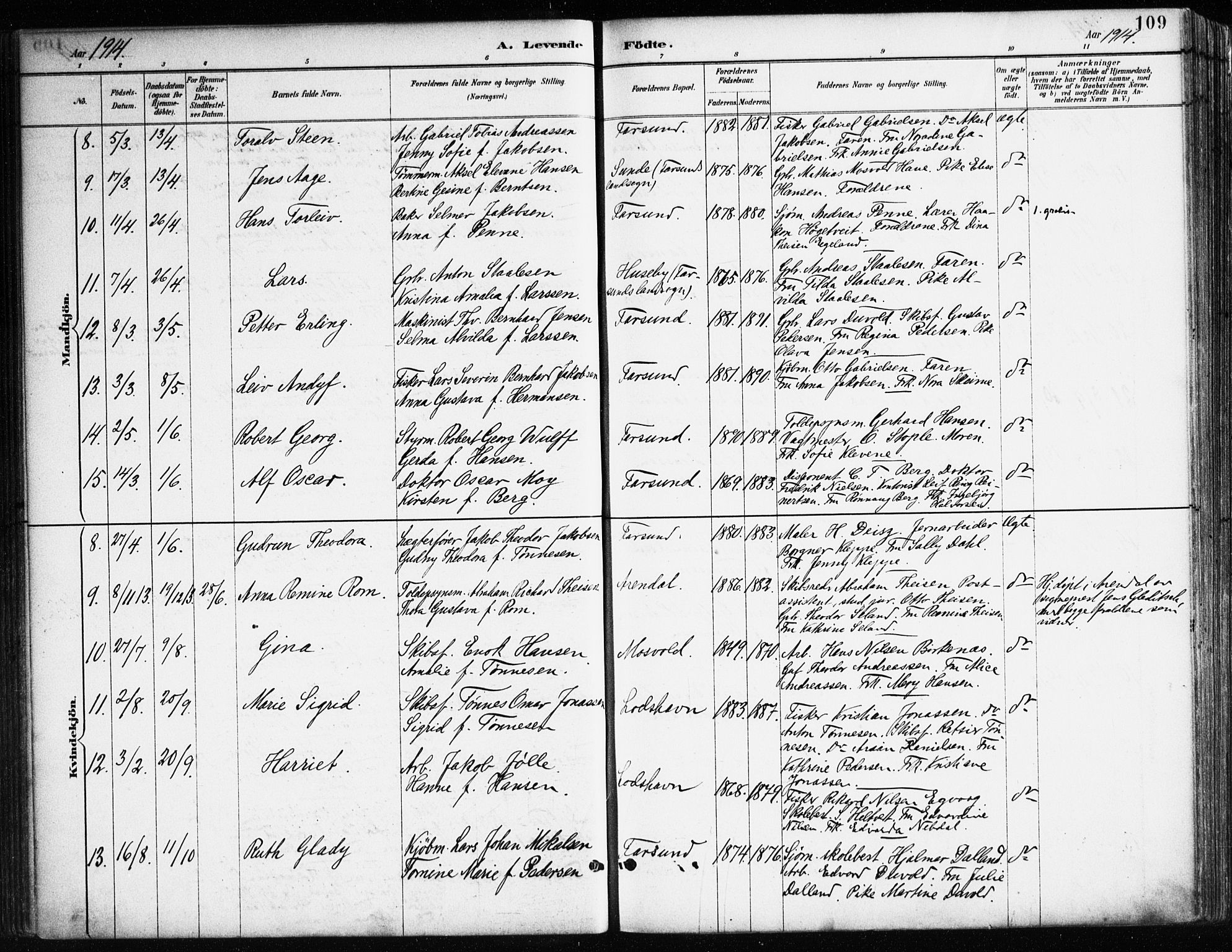 Farsund sokneprestkontor, SAK/1111-0009/F/Fa/L0006: Parish register (official) no. A 6, 1887-1920, p. 109
