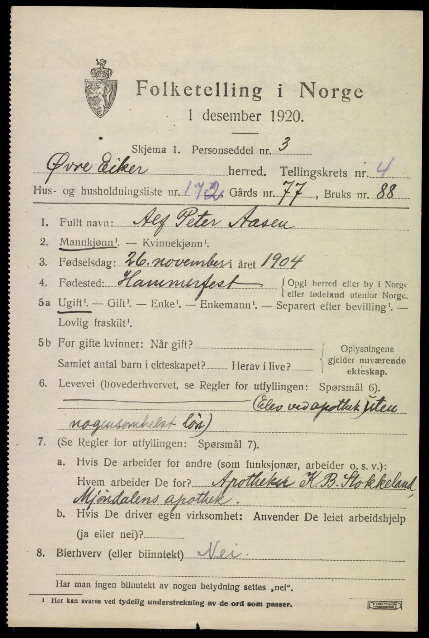 SAKO, 1920 census for Øvre Eiker, 1920, p. 11816