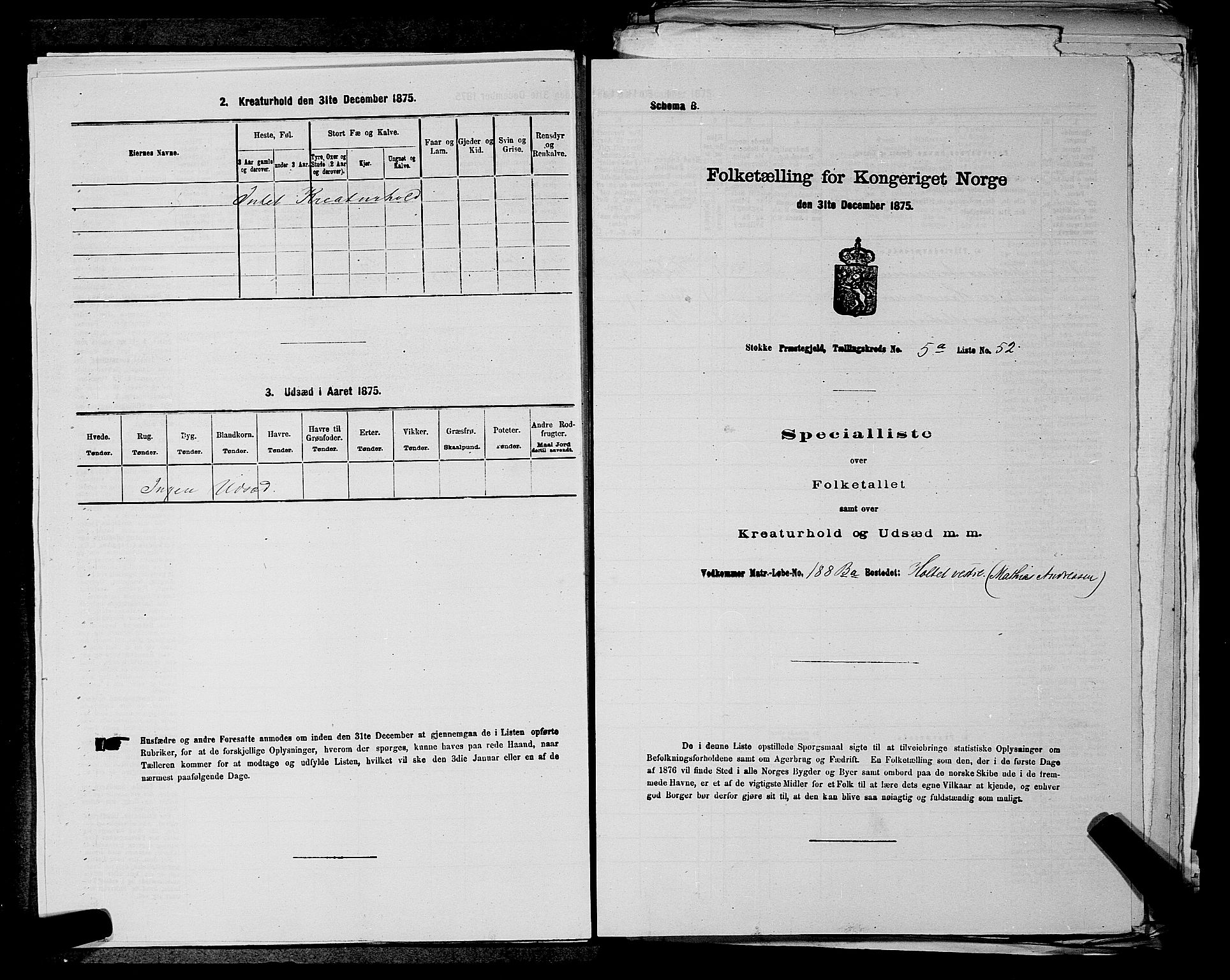 SAKO, 1875 census for 0720P Stokke, 1875, p. 1107