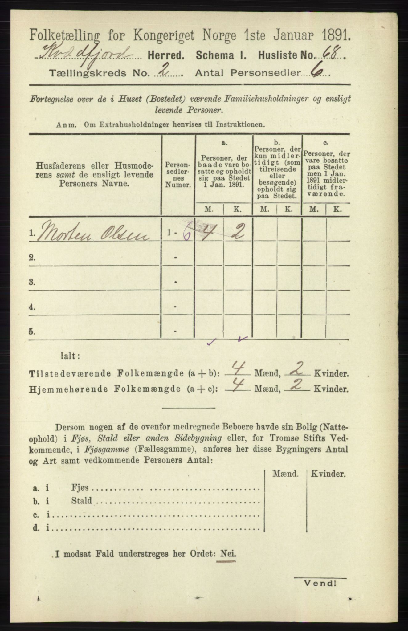 RA, 1891 census for 1911 Kvæfjord, 1891, p. 695