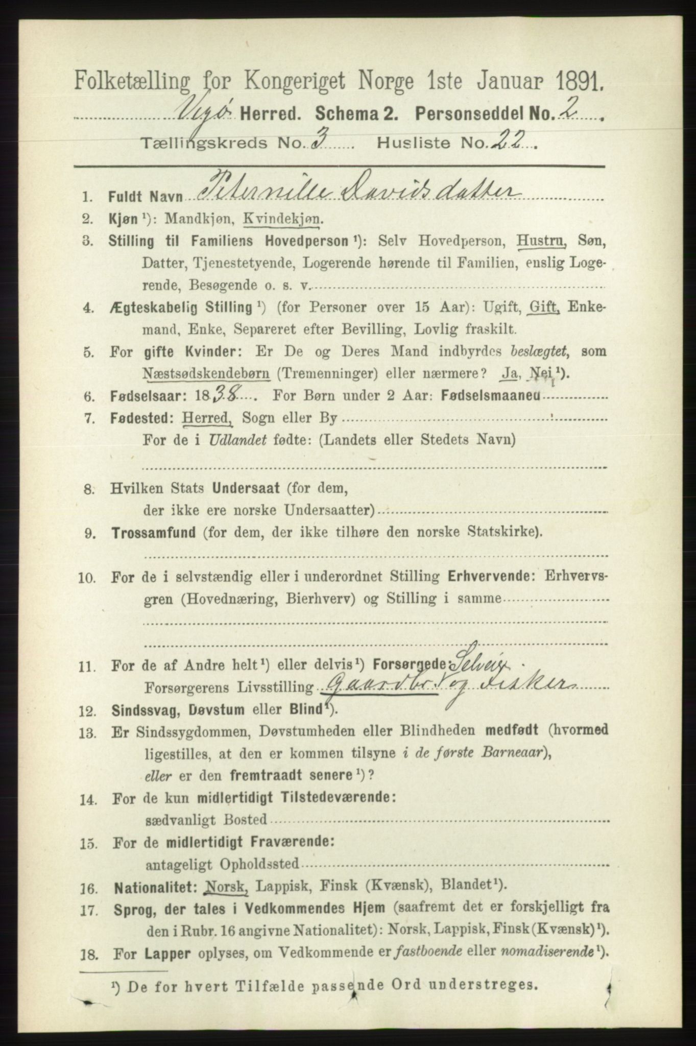 RA, 1891 census for 1815 Vega, 1891, p. 1047