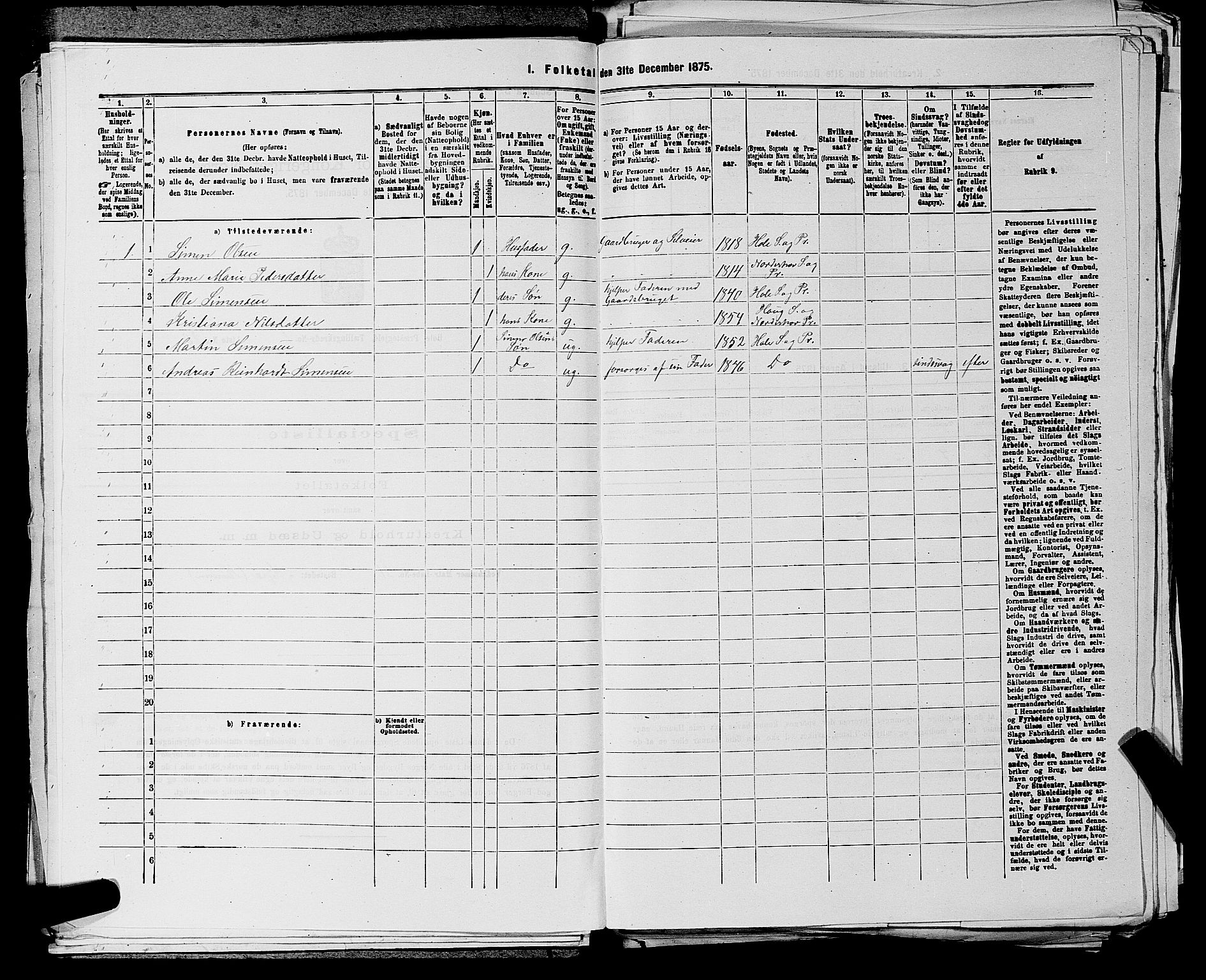 SAKO, 1875 census for 0612P Hole, 1875, p. 151