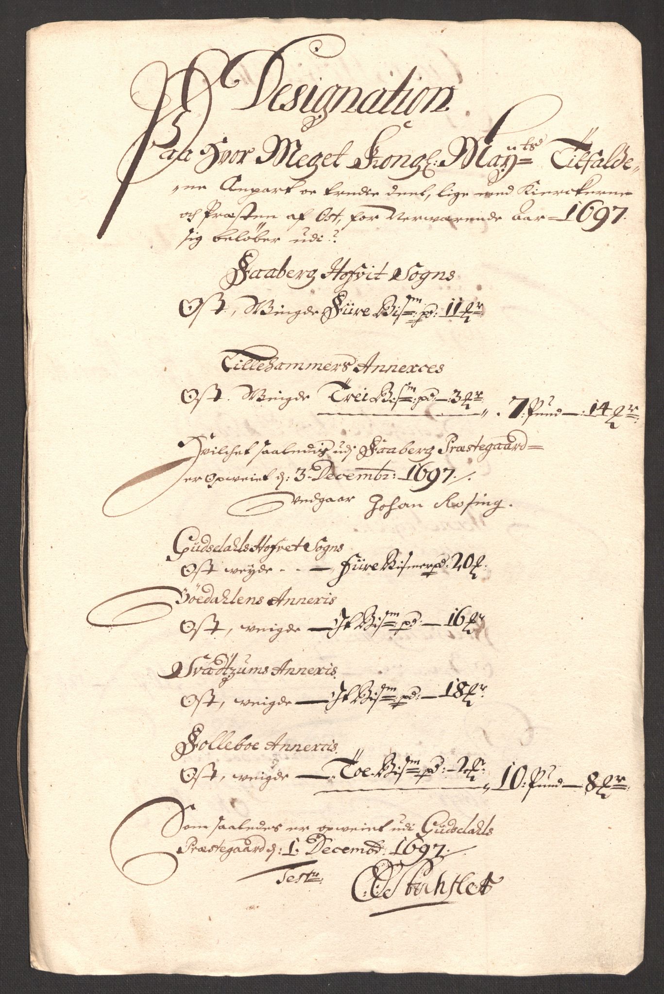 Rentekammeret inntil 1814, Reviderte regnskaper, Fogderegnskap, RA/EA-4092/R17/L1170: Fogderegnskap Gudbrandsdal, 1696-1697, p. 269