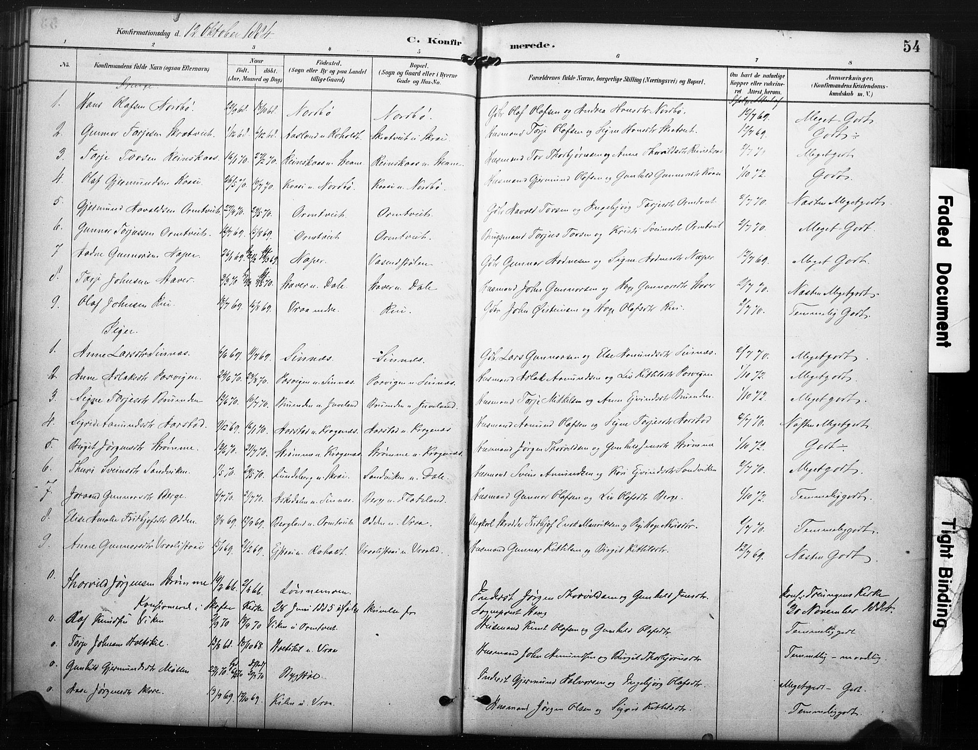 Kviteseid kirkebøker, SAKO/A-276/F/Fc/L0002: Parish register (official) no. III 2, 1882-1908, p. 54
