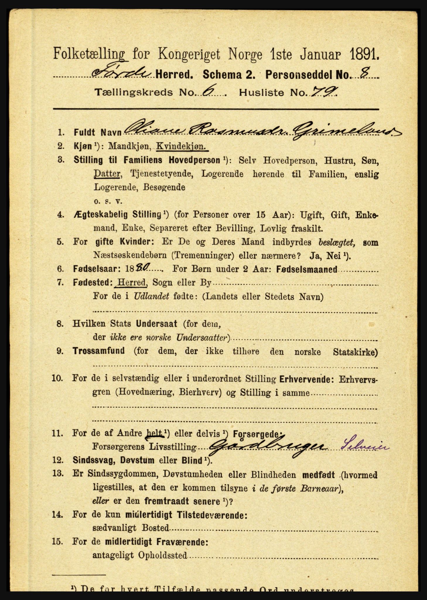 RA, 1891 census for 1432 Førde, 1891, p. 2442