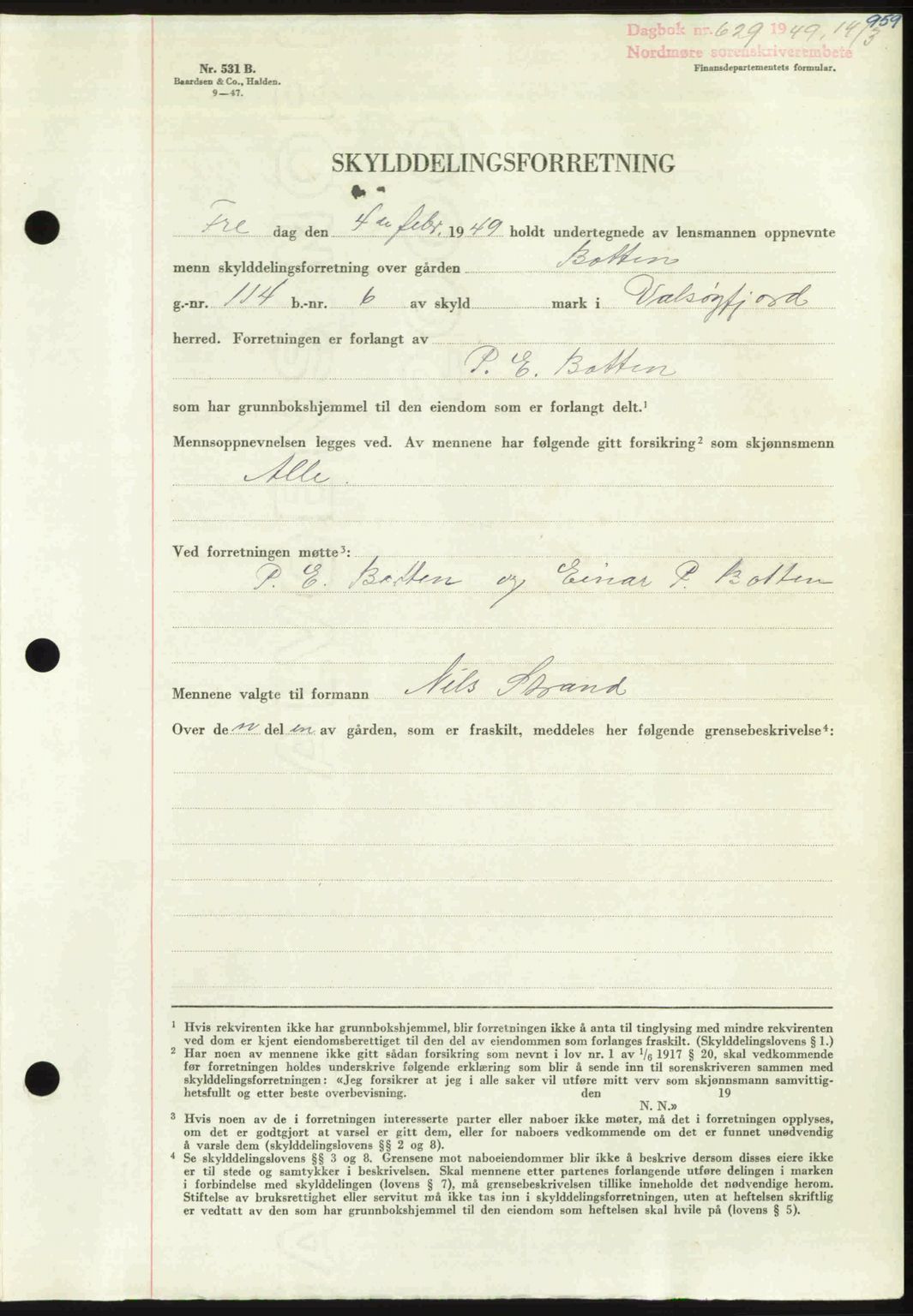 Nordmøre sorenskriveri, AV/SAT-A-4132/1/2/2Ca: Mortgage book no. A110, 1948-1949, Diary no: : 629/1949