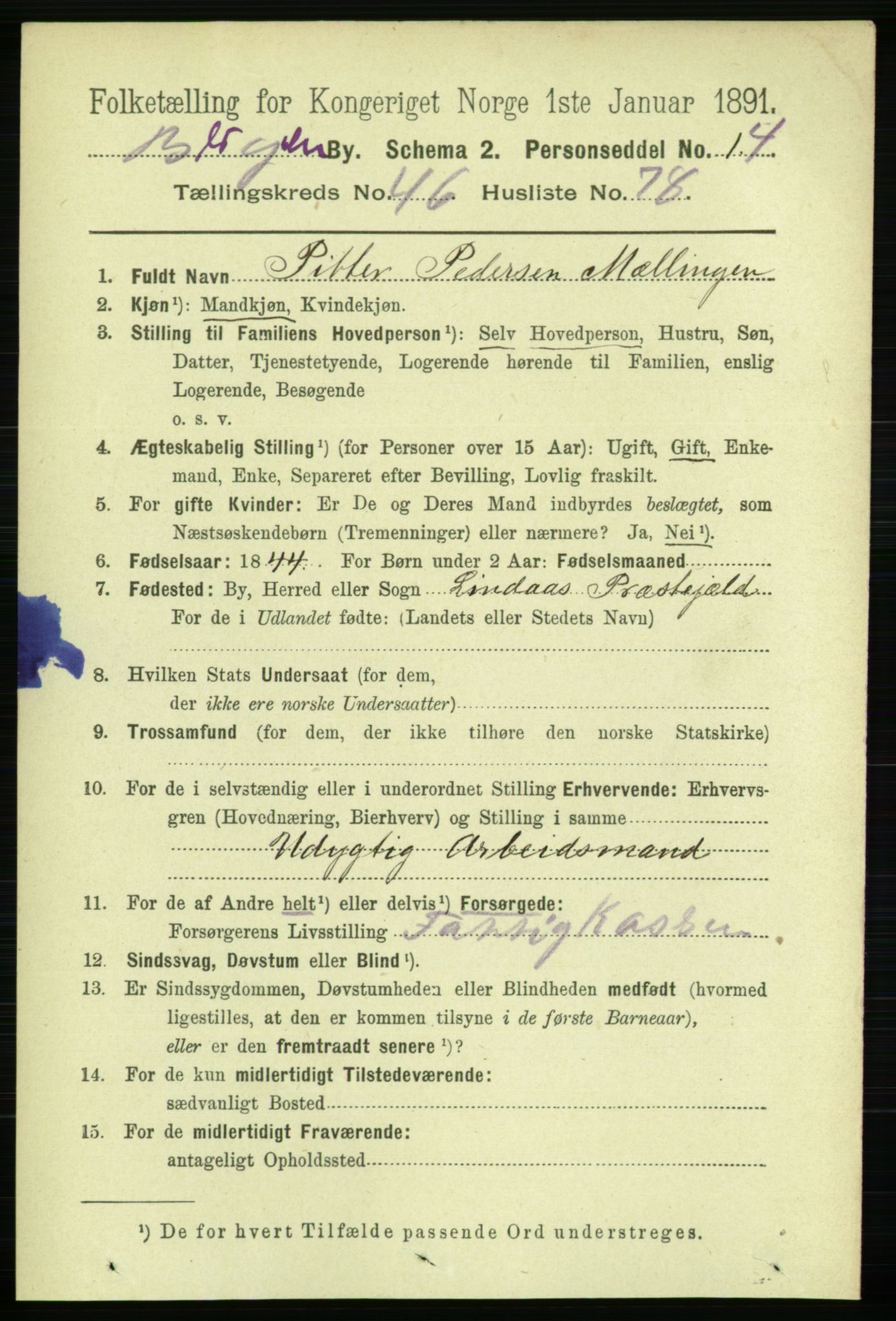 RA, 1891 Census for 1301 Bergen, 1891, p. 55441