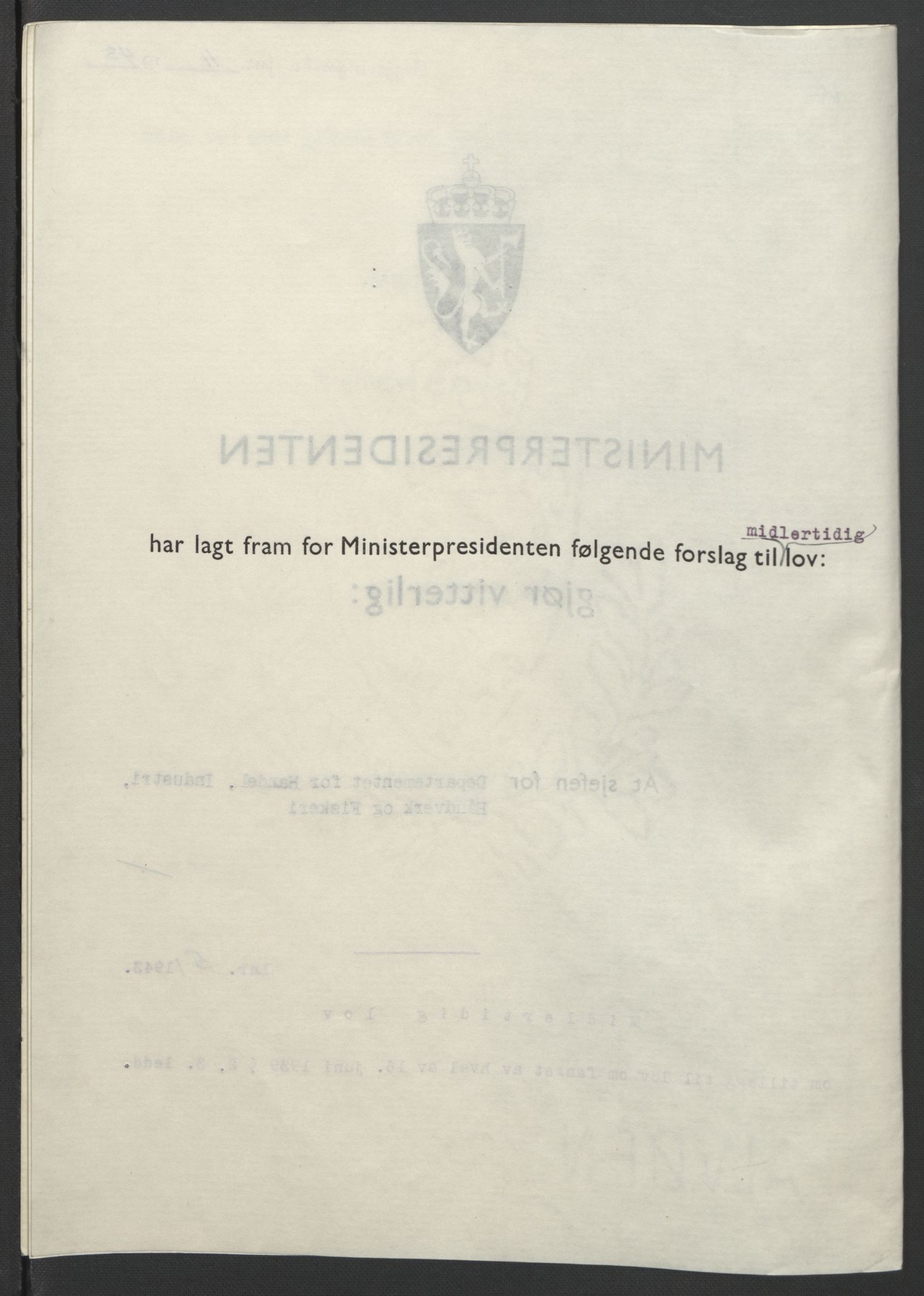 NS-administrasjonen 1940-1945 (Statsrådsekretariatet, de kommisariske statsråder mm), RA/S-4279/D/Db/L0099: Lover, 1943, p. 23