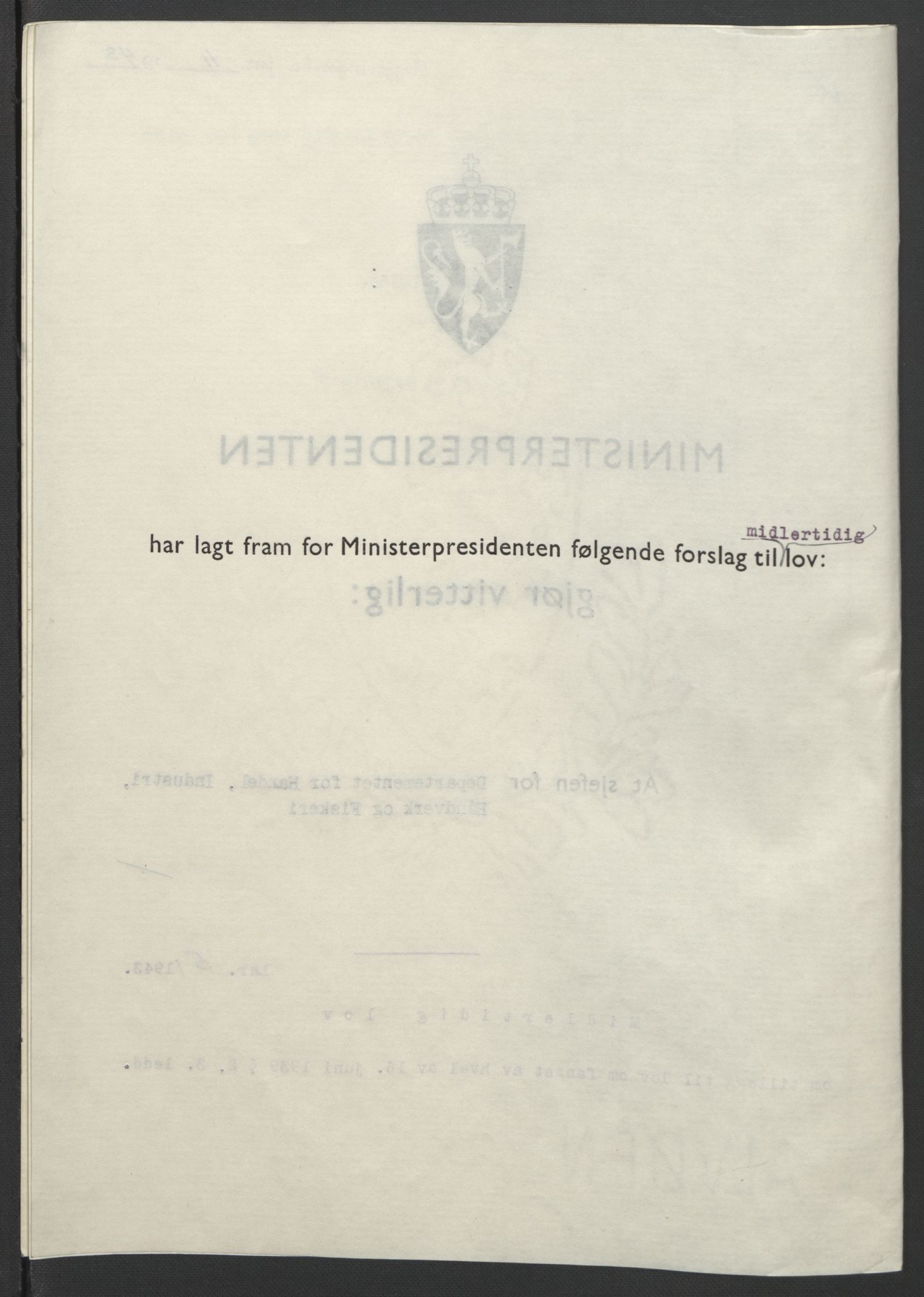 NS-administrasjonen 1940-1945 (Statsrådsekretariatet, de kommisariske statsråder mm), AV/RA-S-4279/D/Db/L0099: Lover, 1943, p. 23