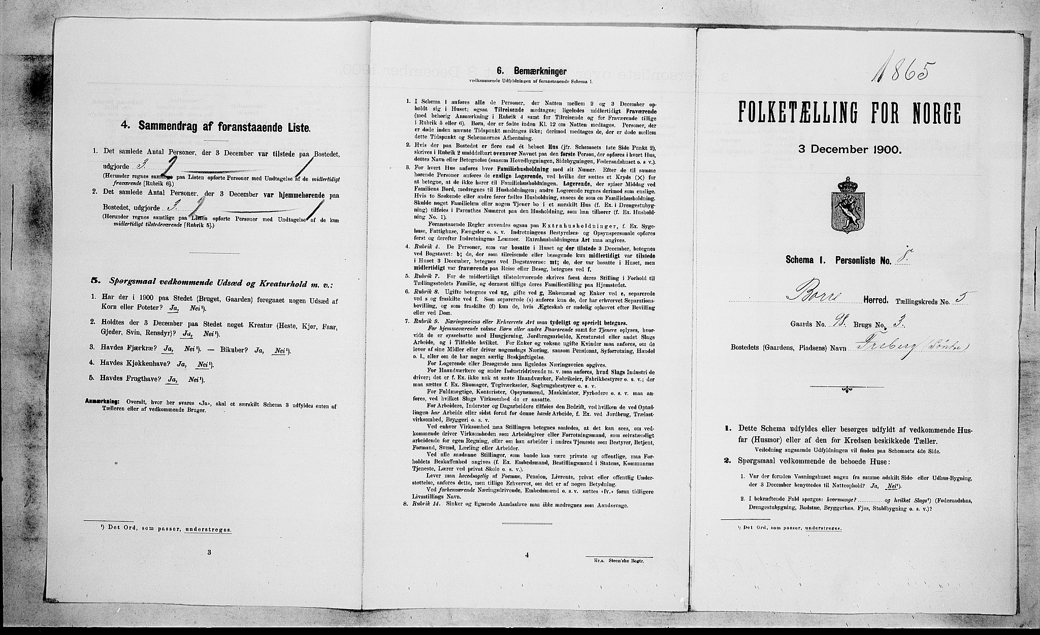 RA, 1900 census for Borre, 1900, p. 826