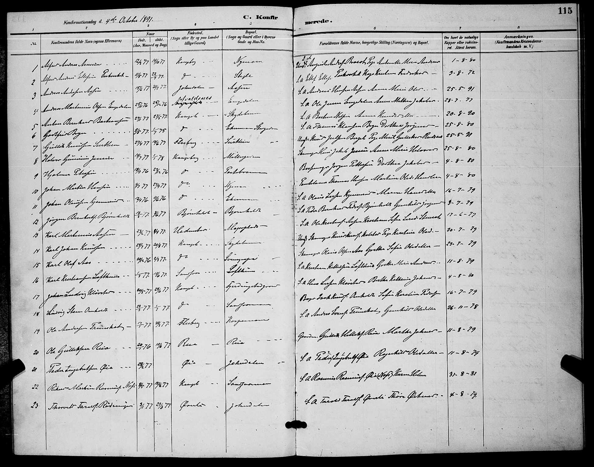 Kongsberg kirkebøker, AV/SAKO-A-22/G/Ga/L0006: Parish register (copy) no. 6, 1890-1901, p. 115