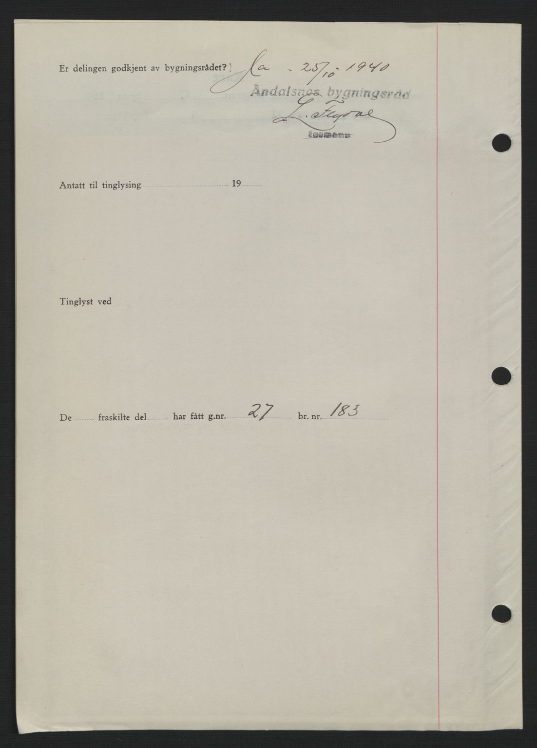 Romsdal sorenskriveri, AV/SAT-A-4149/1/2/2C: Mortgage book no. A10, 1941-1941, Diary no: : 1581/1941