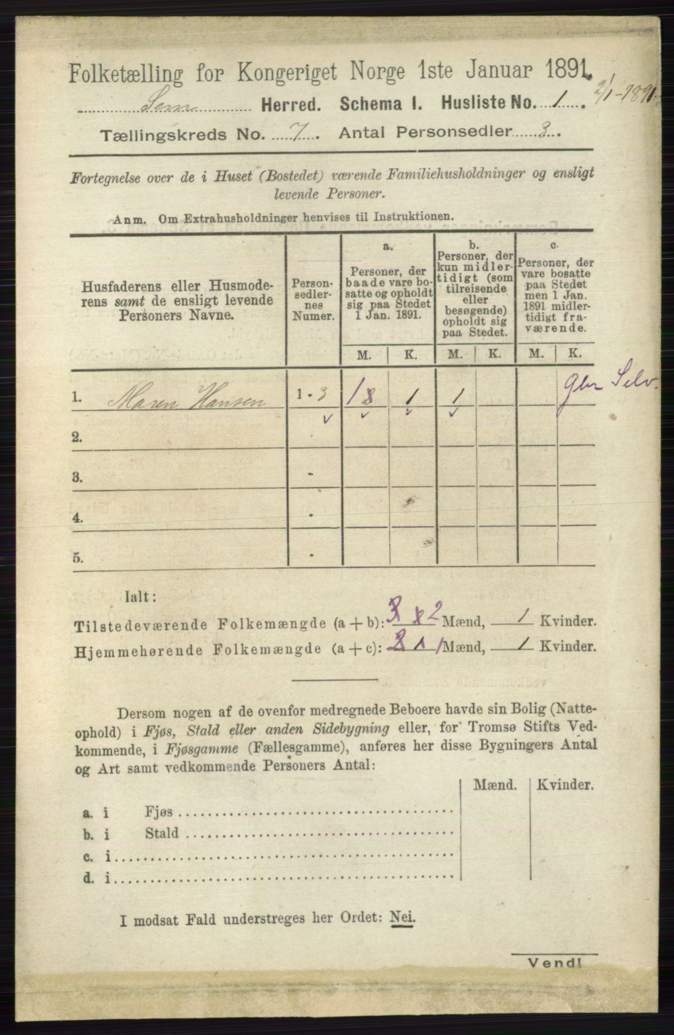 RA, 1891 census for 0721 Sem, 1891, p. 3168