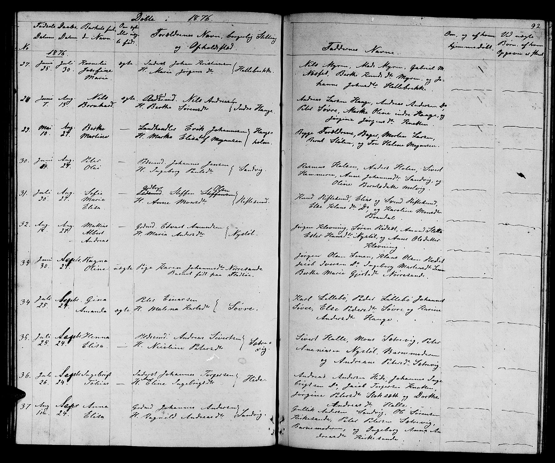 Ministerialprotokoller, klokkerbøker og fødselsregistre - Møre og Romsdal, AV/SAT-A-1454/503/L0047: Parish register (copy) no. 503C02, 1854-1884, p. 92