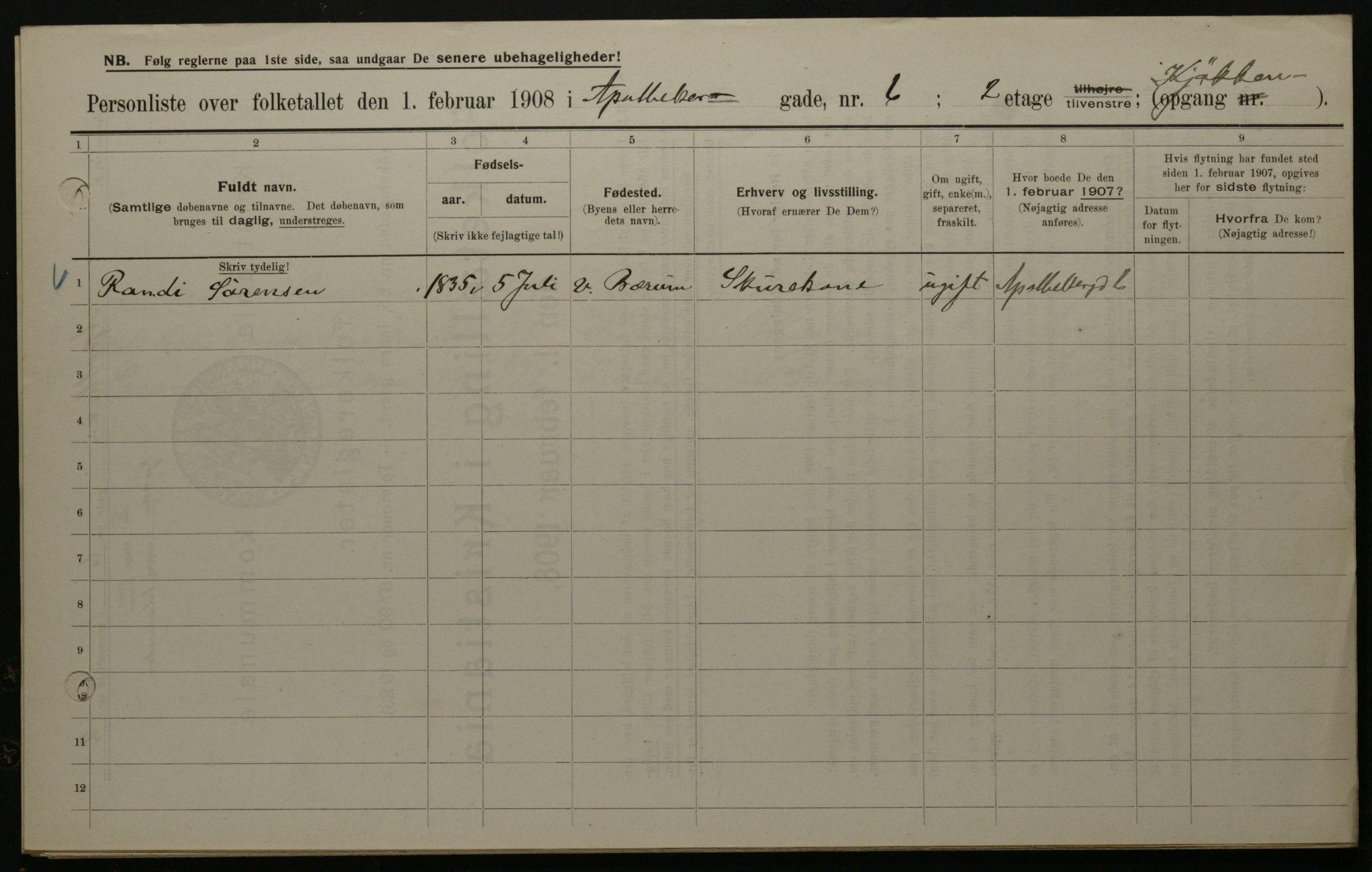 OBA, Municipal Census 1908 for Kristiania, 1908, p. 1593