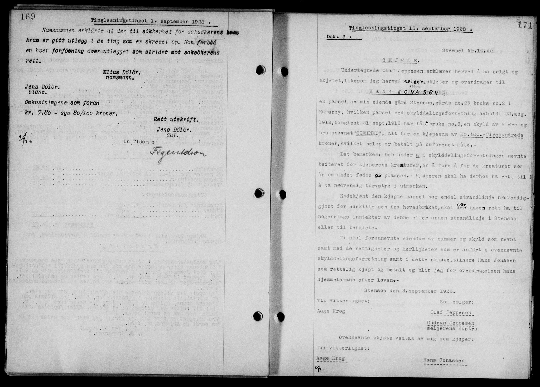 Steigen og Ofoten sorenskriveri, SAT/A-0030/1/2/2C/L0015/0002: Mortgage book no. 16 og 17-I, 1927-1928, Deed date: 15.09.1928
