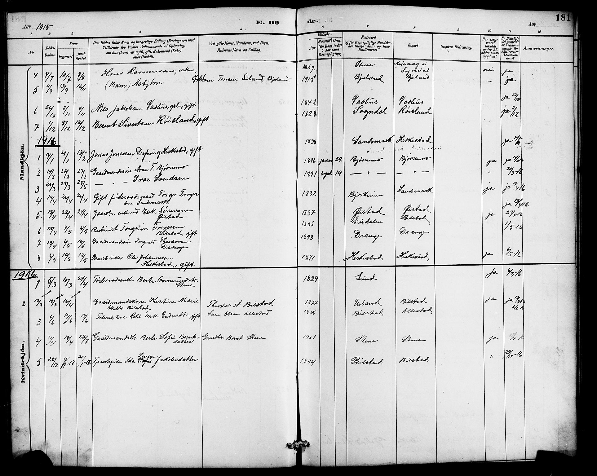 Lund sokneprestkontor, AV/SAST-A-101809/S07/L0007: Parish register (copy) no. B 7, 1890-1925, p. 181